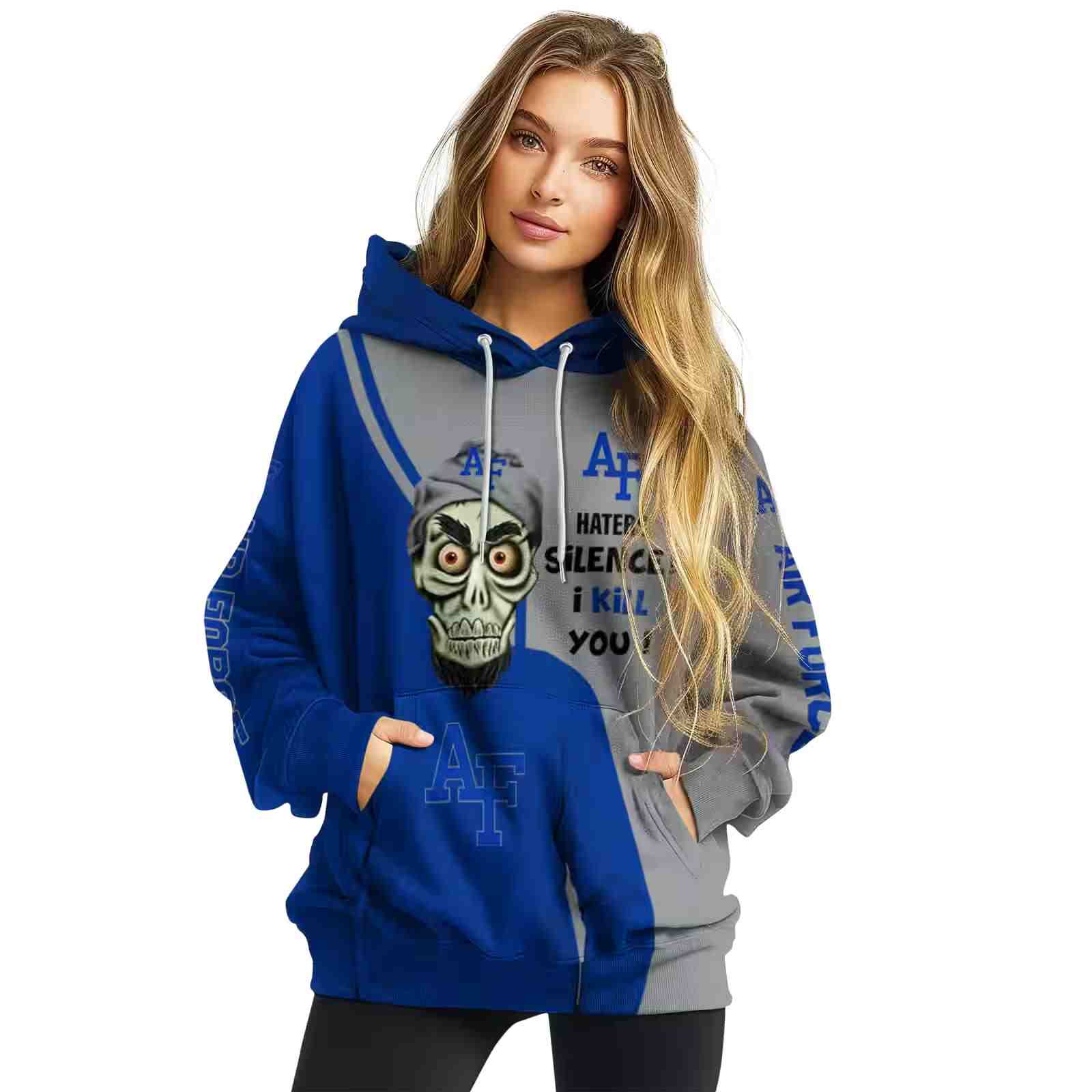 air force falcons achmed skull blue hoodie high quality