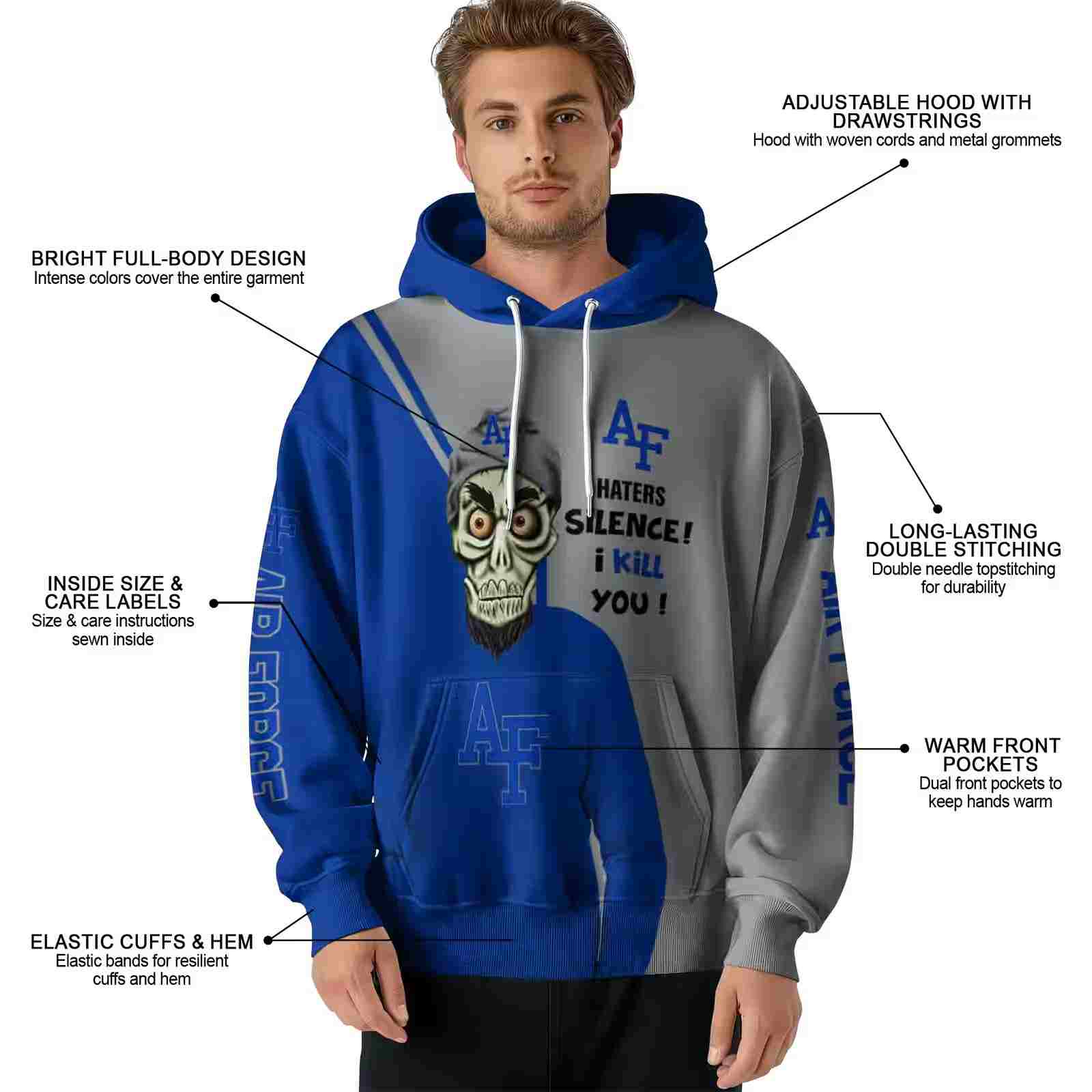 air force falcons achmed skull blue hoodie latest model