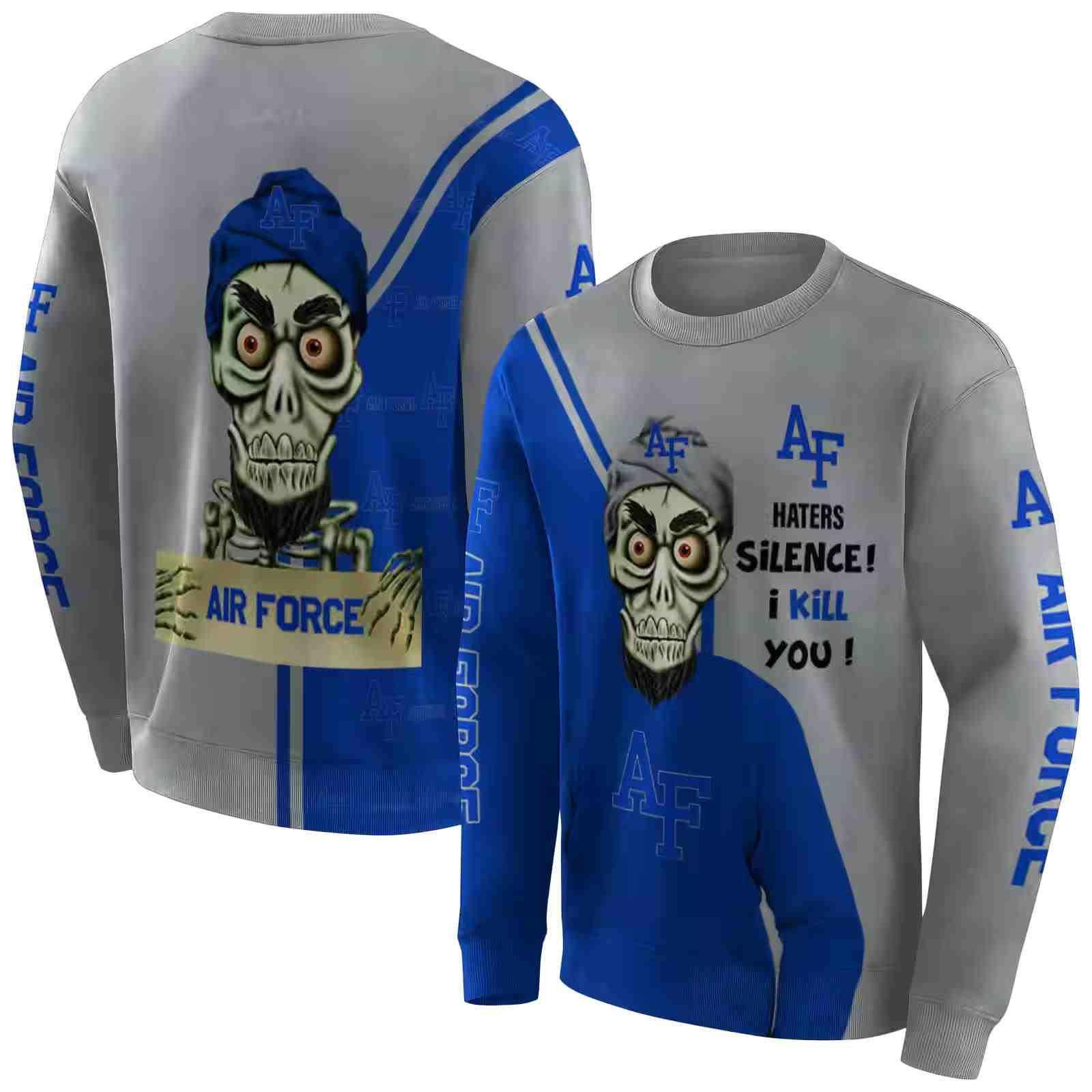 air force falcons achmed skull blue hoodie premium grade