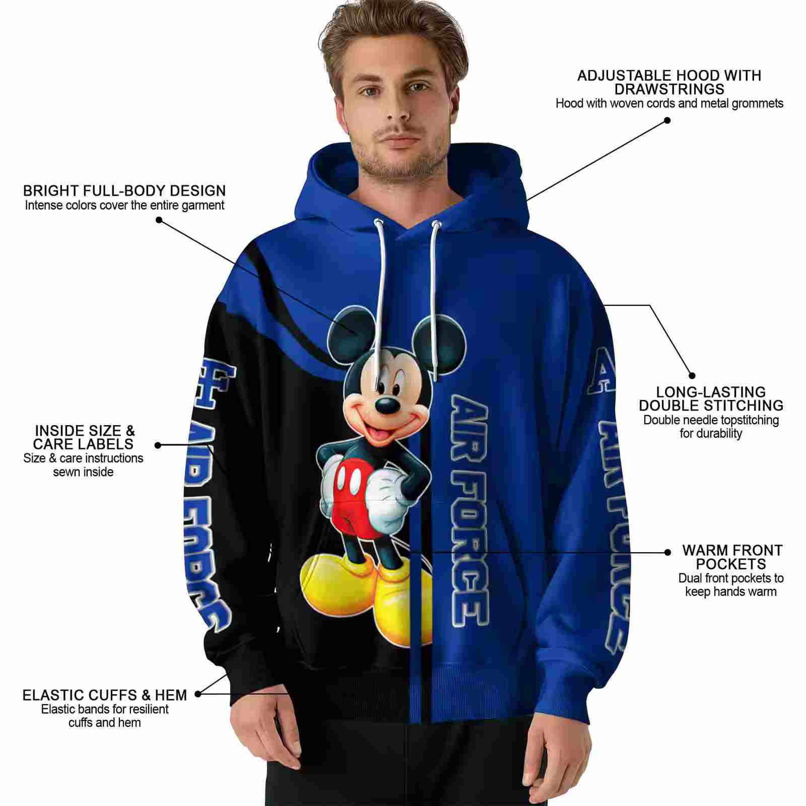 air force falcons mickey mouse blue black hoodie latest model