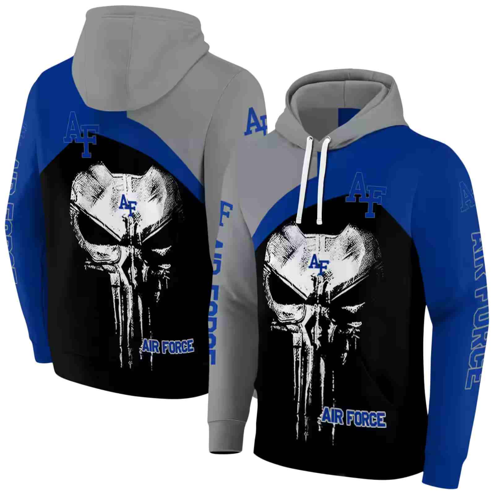 air force falcons skull punisher grey black hoodie fashion forward