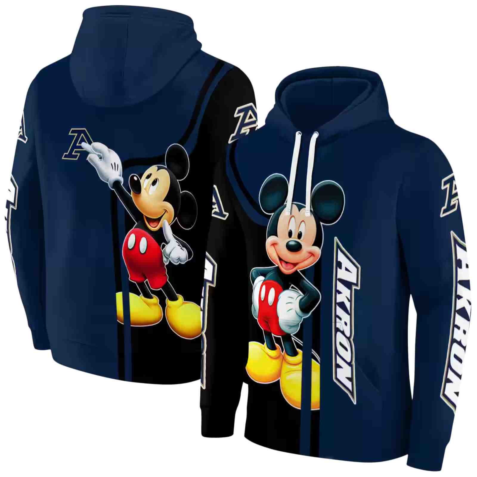 akron zips mickey mouse blue black hoodie fashion forward