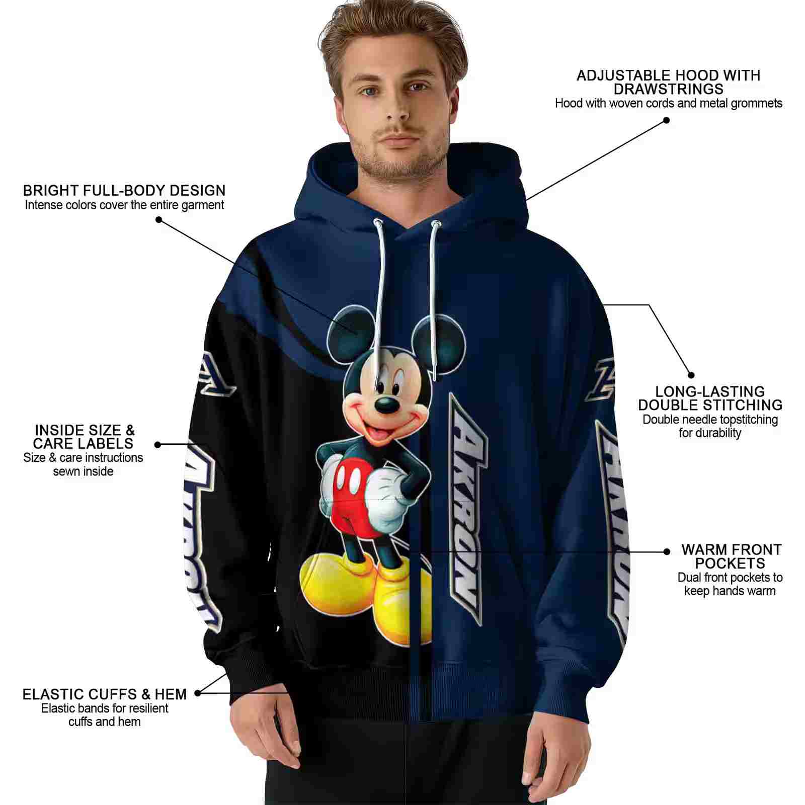 akron zips mickey mouse blue black hoodie latest model