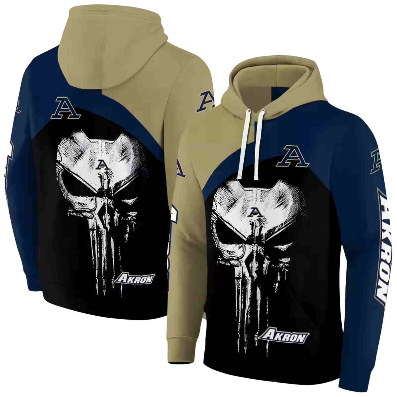 akron zips skull punisher gold black hoodie fashion forward