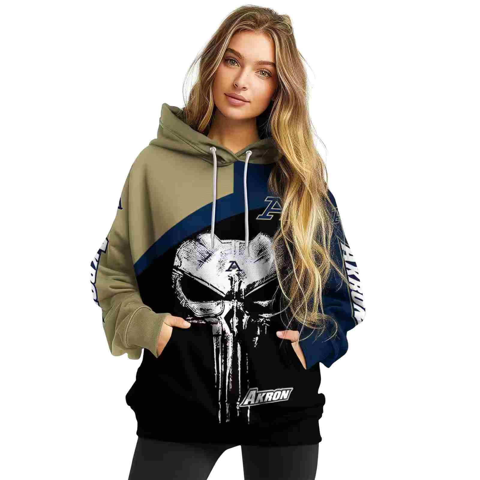 akron zips skull punisher gold black hoodie high quality