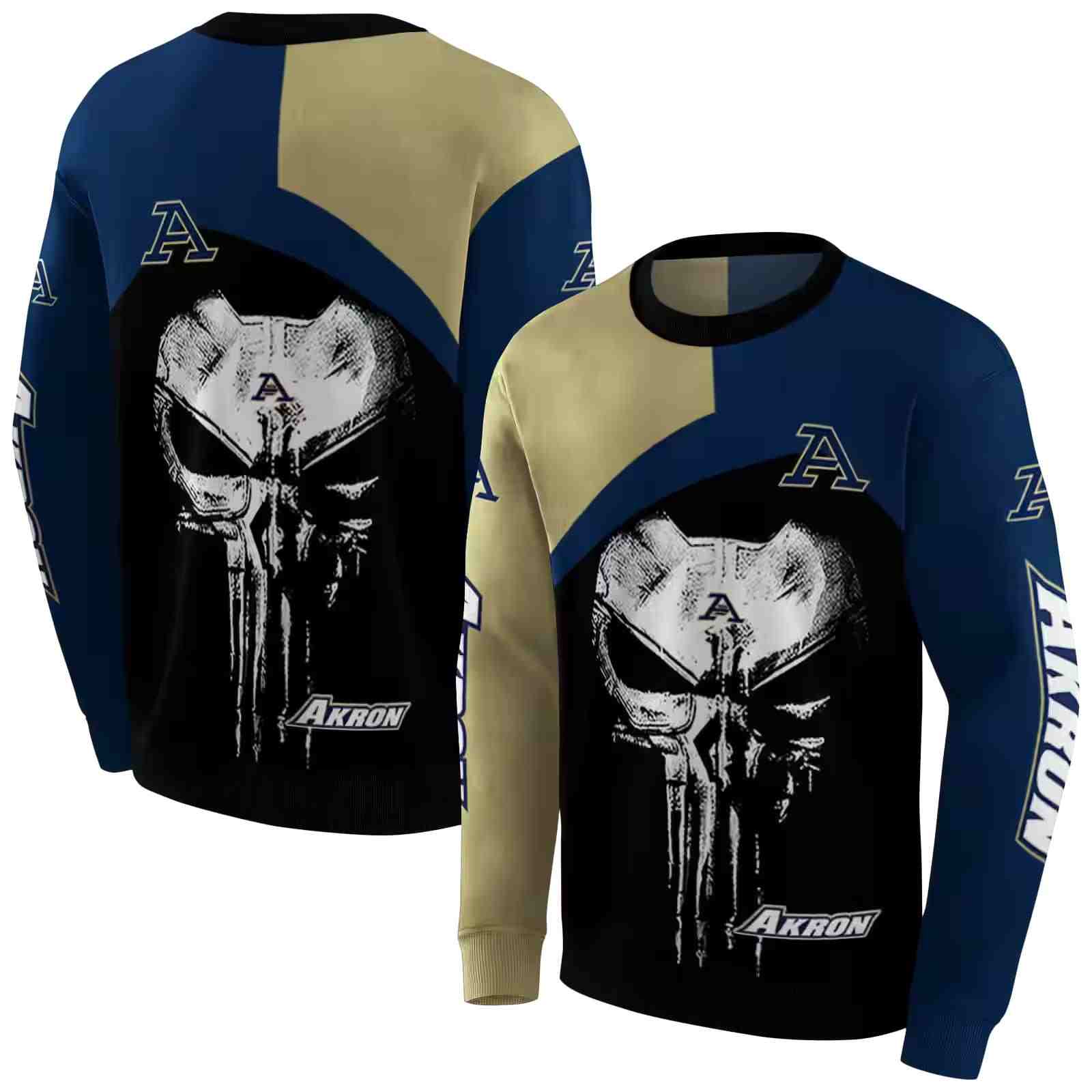 akron zips skull punisher gold black hoodie premium grade