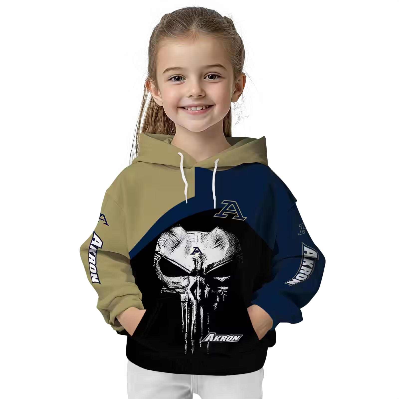 akron zips skull punisher gold black hoodie top rated