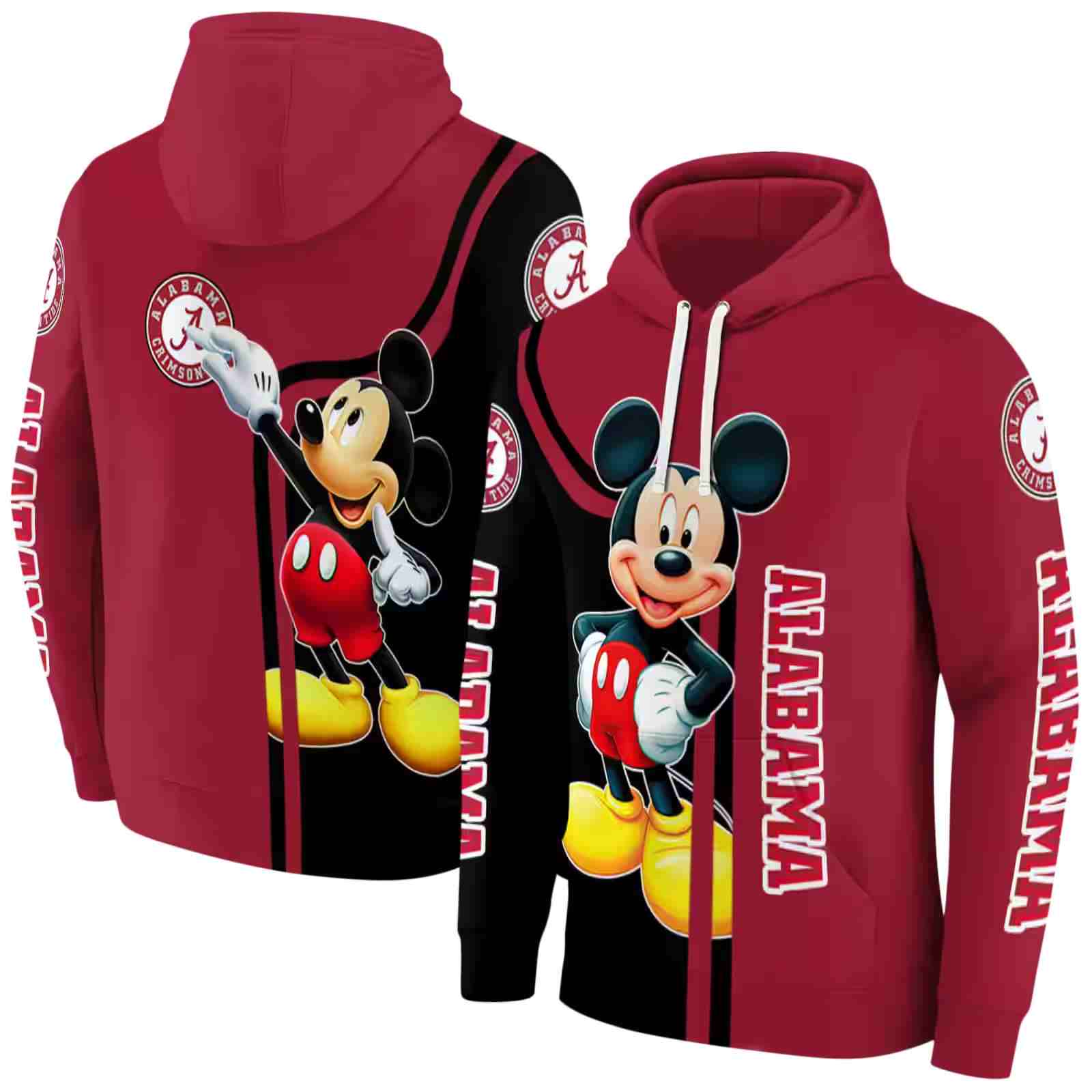 alabama crimson tide mickey mouse crimson black hoodie fashion forward