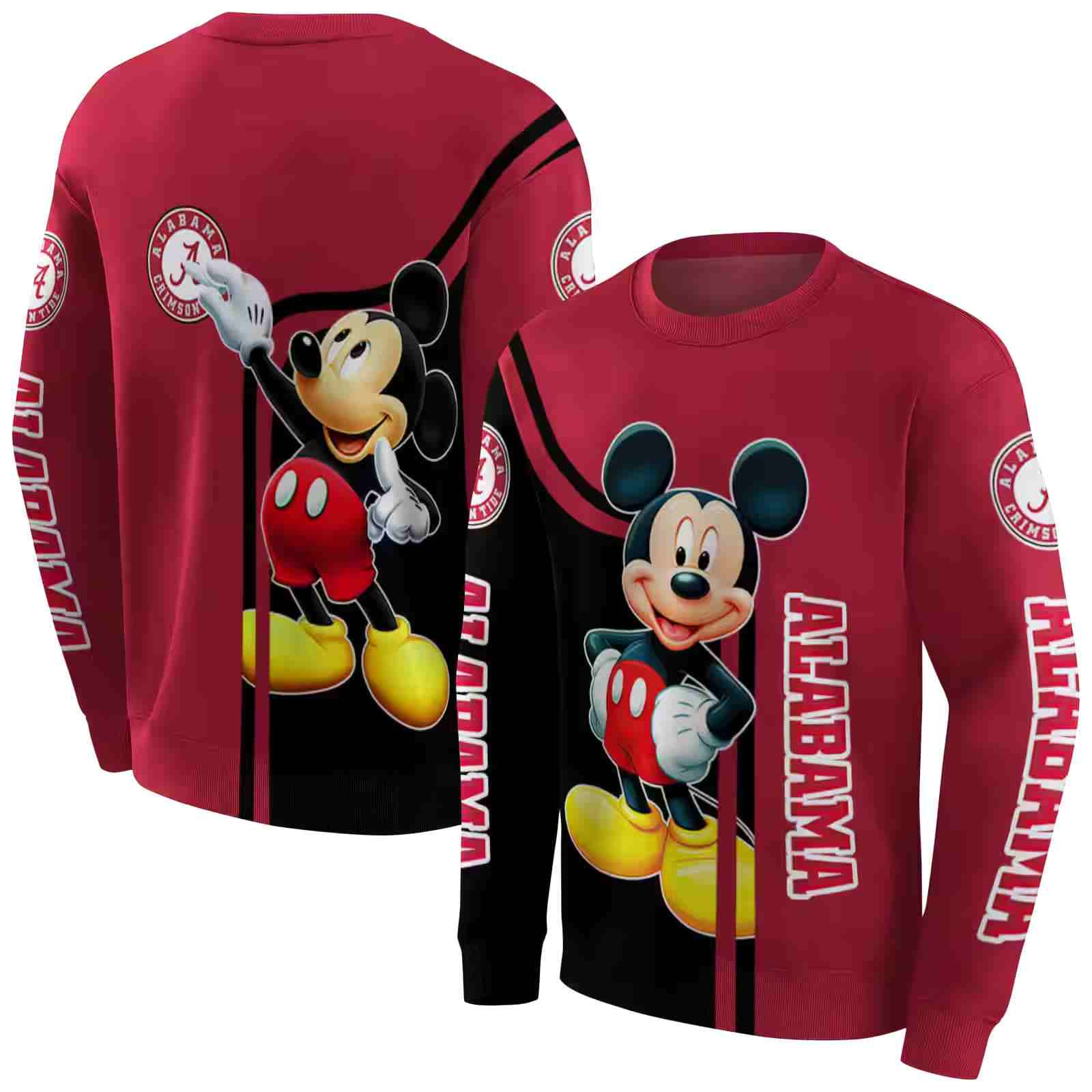 alabama crimson tide mickey mouse crimson black hoodie premium grade