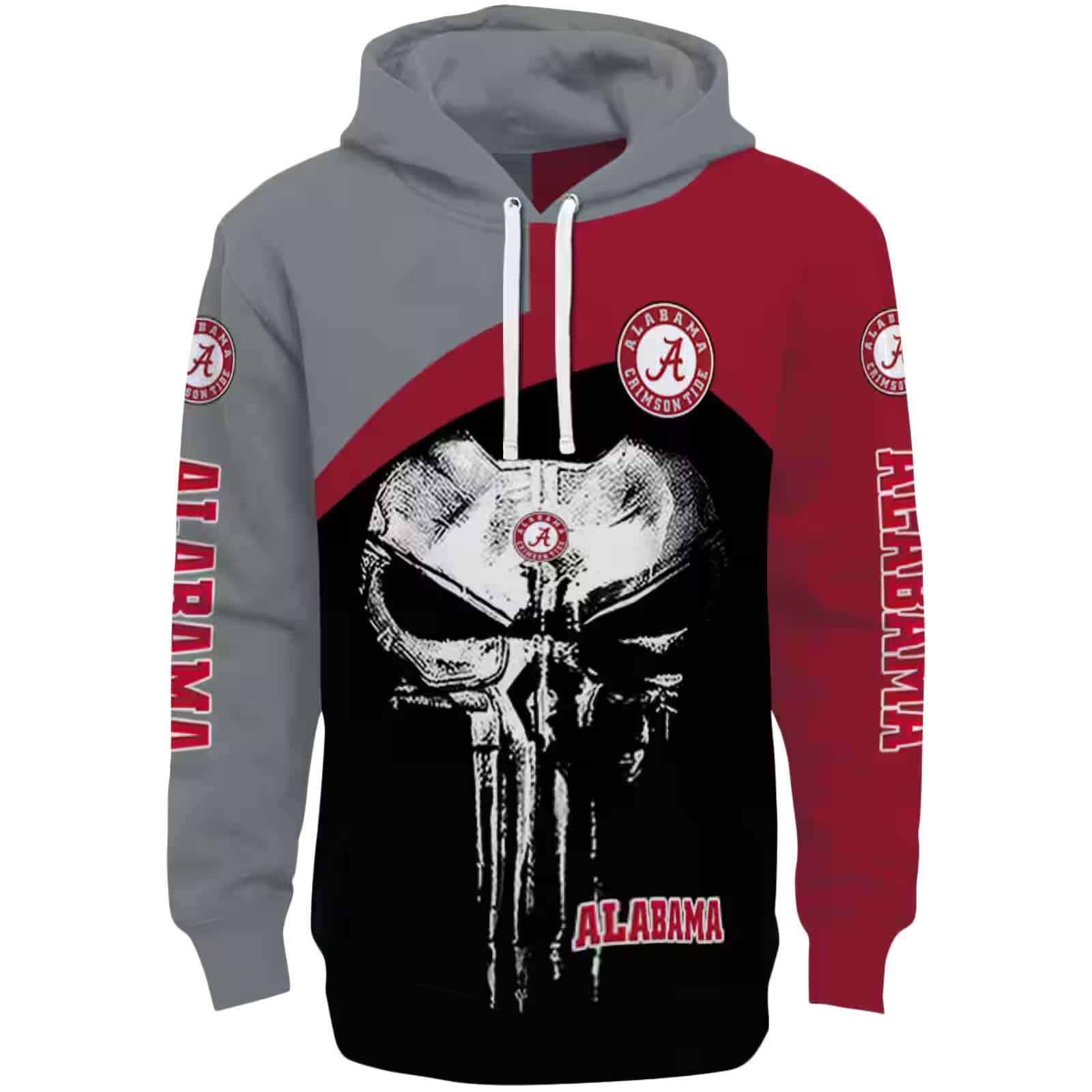 Alabama Crimson Tide Skull Punisher Gray Black Hoodie