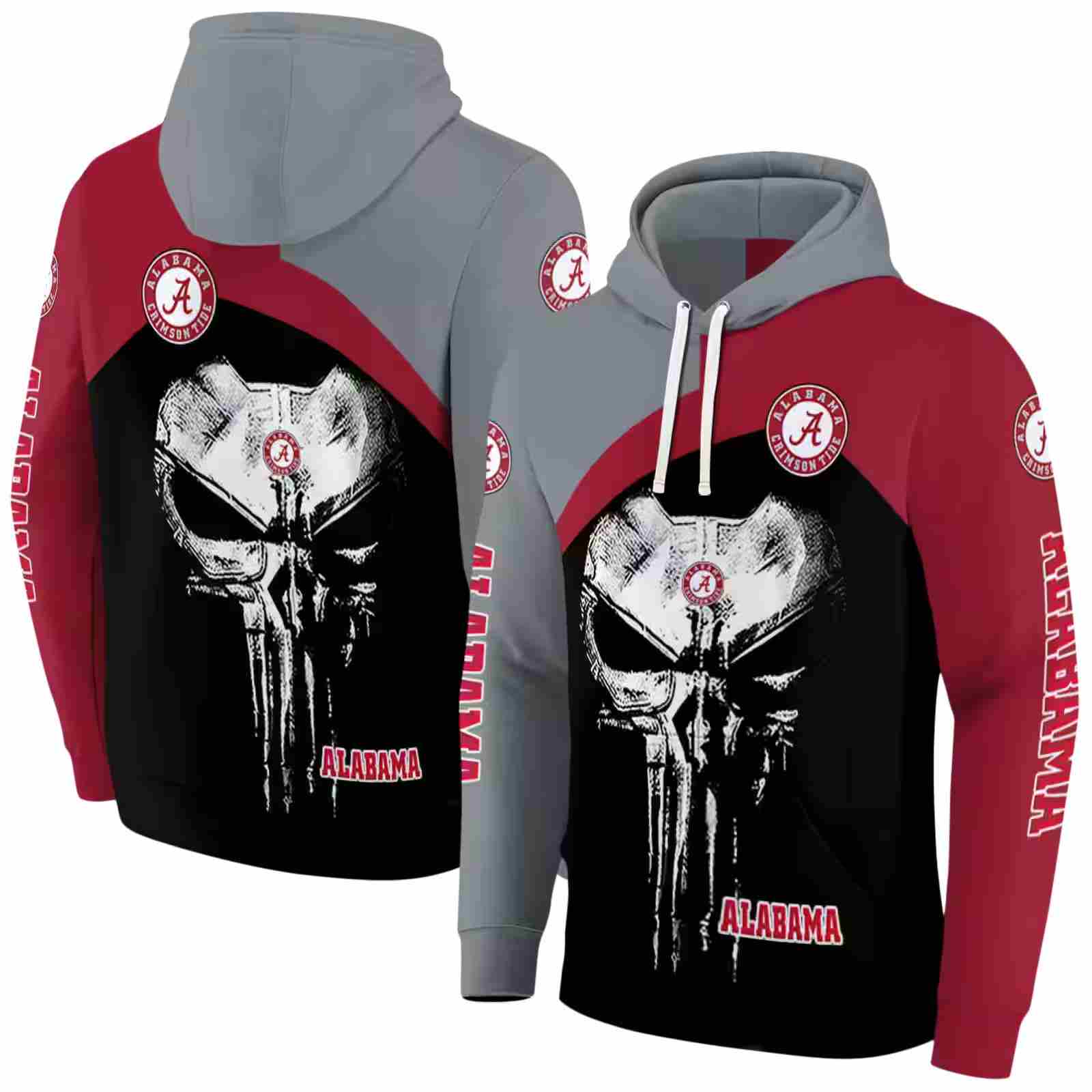 alabama crimson tide skull punisher gray black hoodie fashion forward