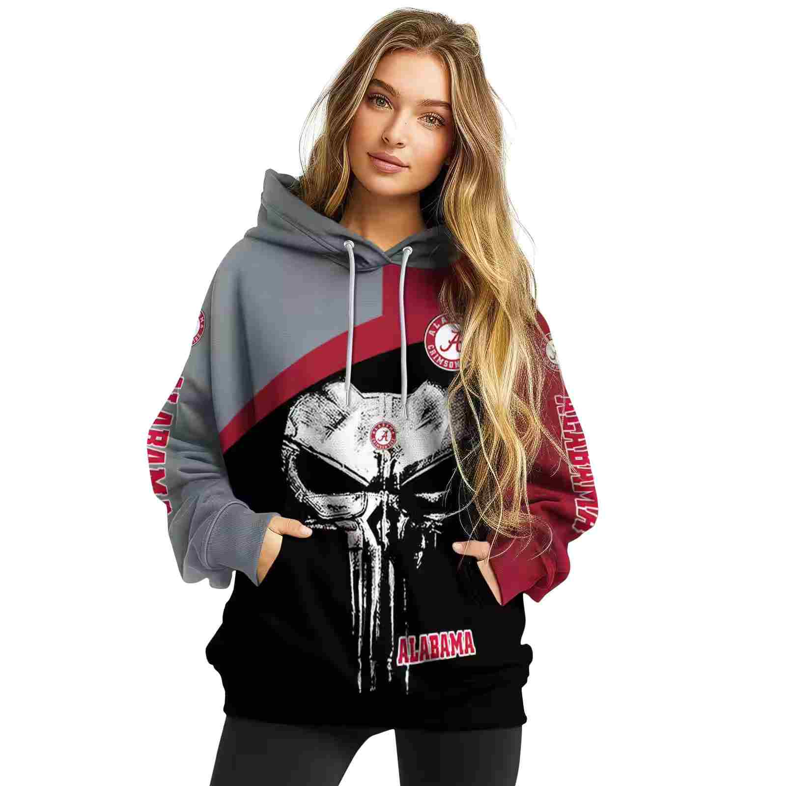 alabama crimson tide skull punisher gray black hoodie high quality