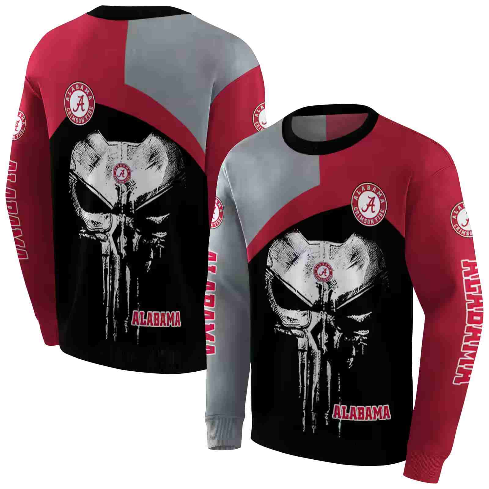 alabama crimson tide skull punisher gray black hoodie premium grade