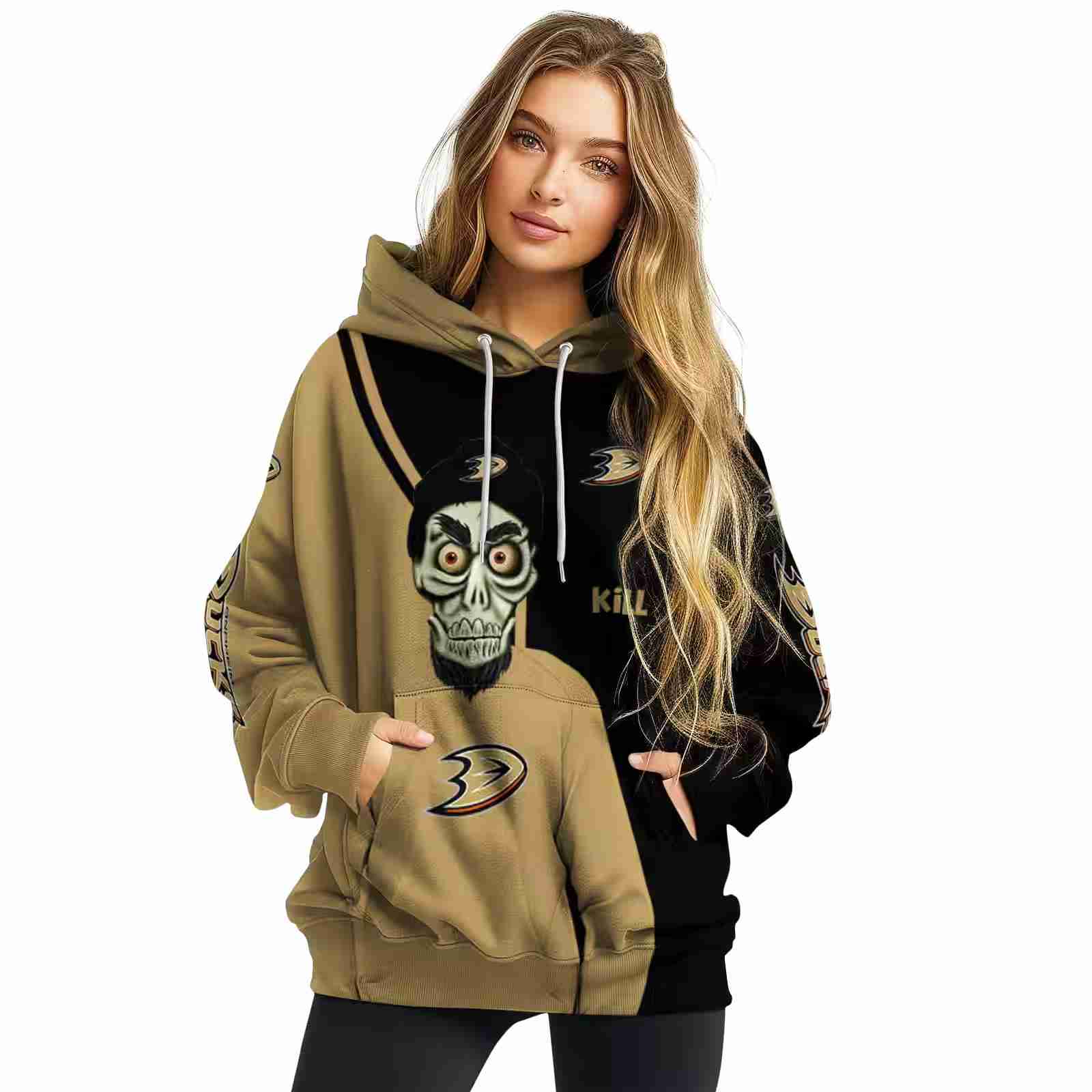 anaheim ducks achmed skull gold hoodie high quality