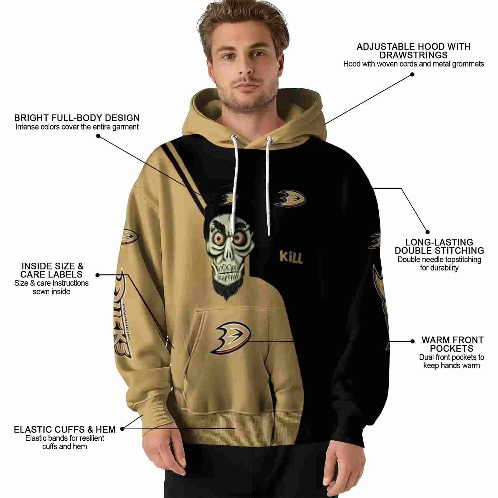 anaheim ducks achmed skull gold hoodie latest model