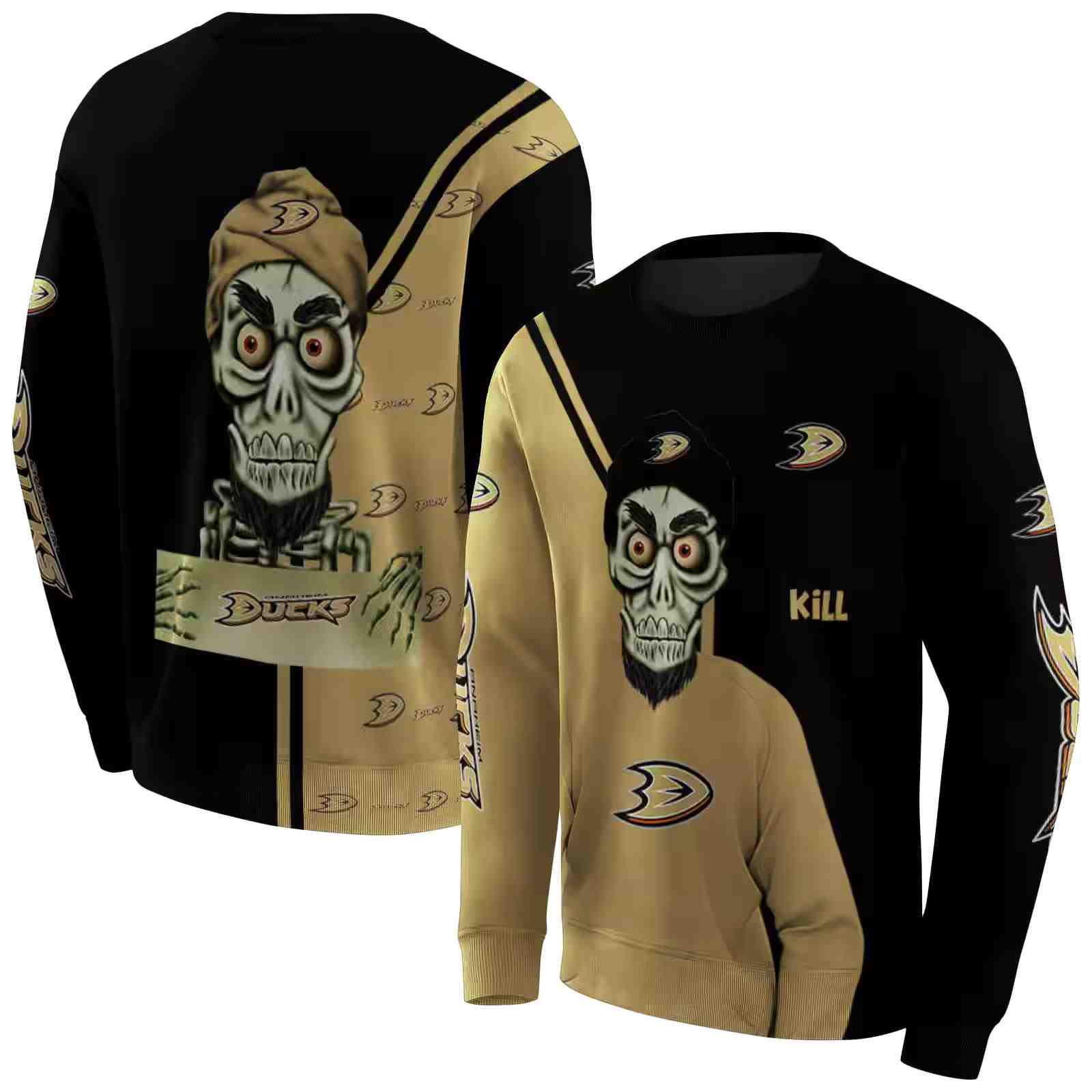 anaheim ducks achmed skull gold hoodie premium grade