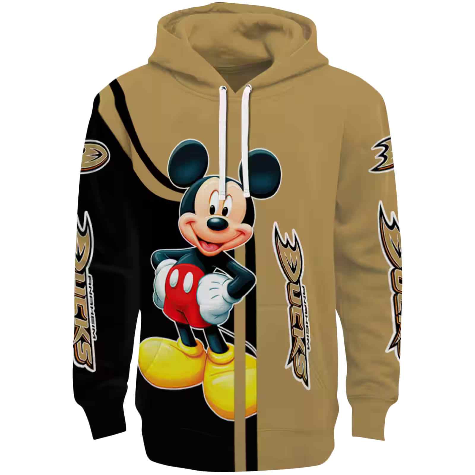 Anaheim Ducks Mickey Mouse Gold Black Hoodie