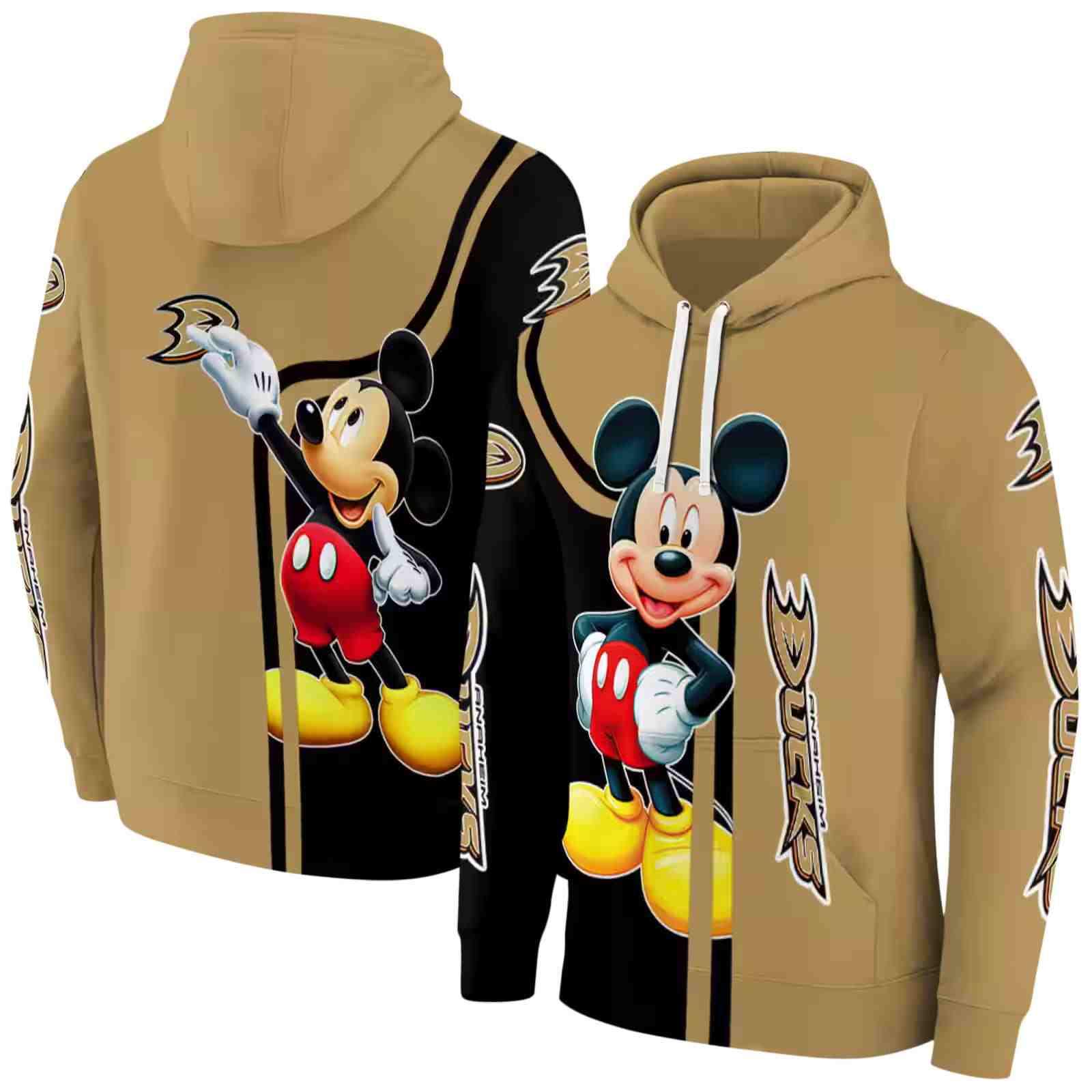 anaheim ducks mickey mouse gold black hoodie fashion forward