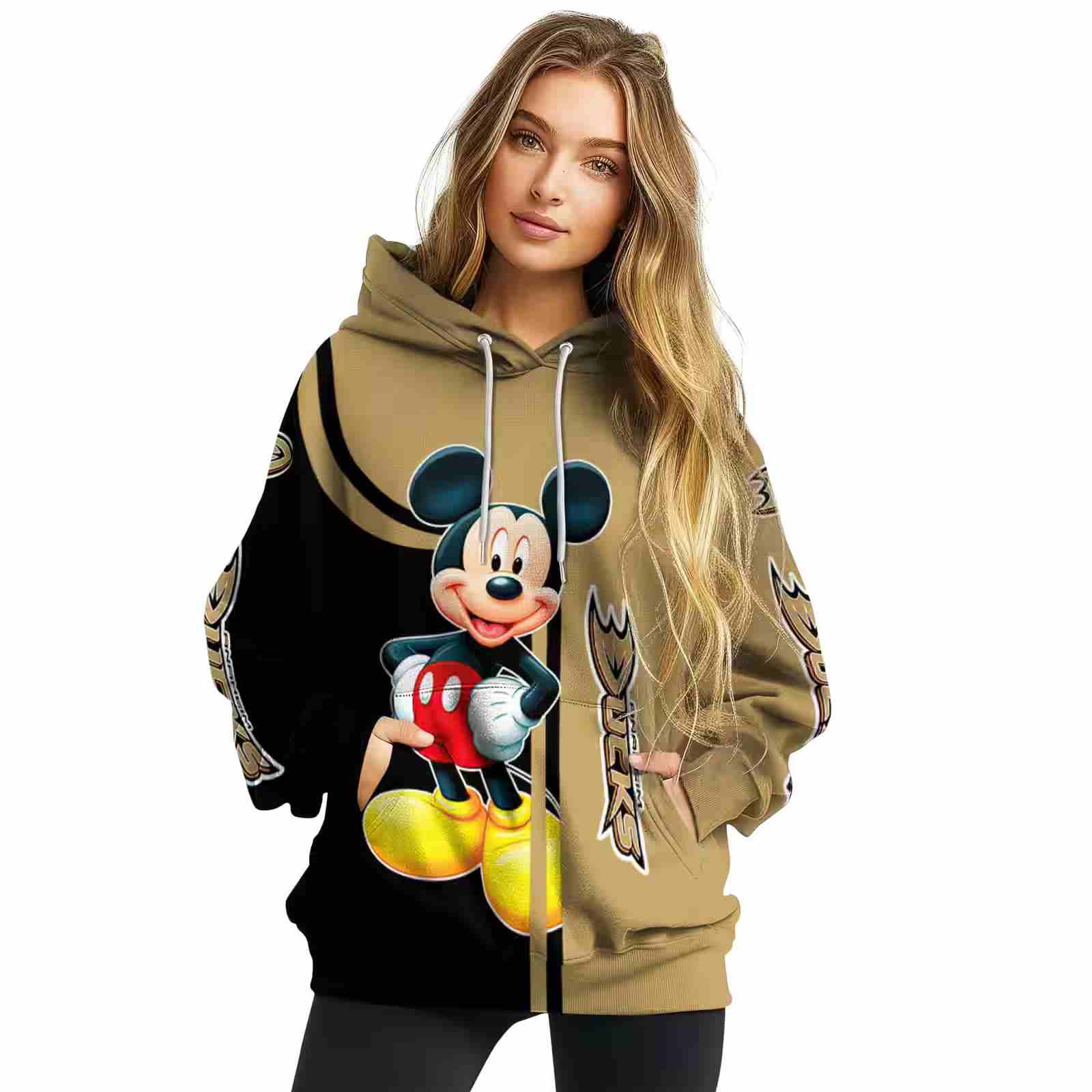 anaheim ducks mickey mouse gold black hoodie high quality