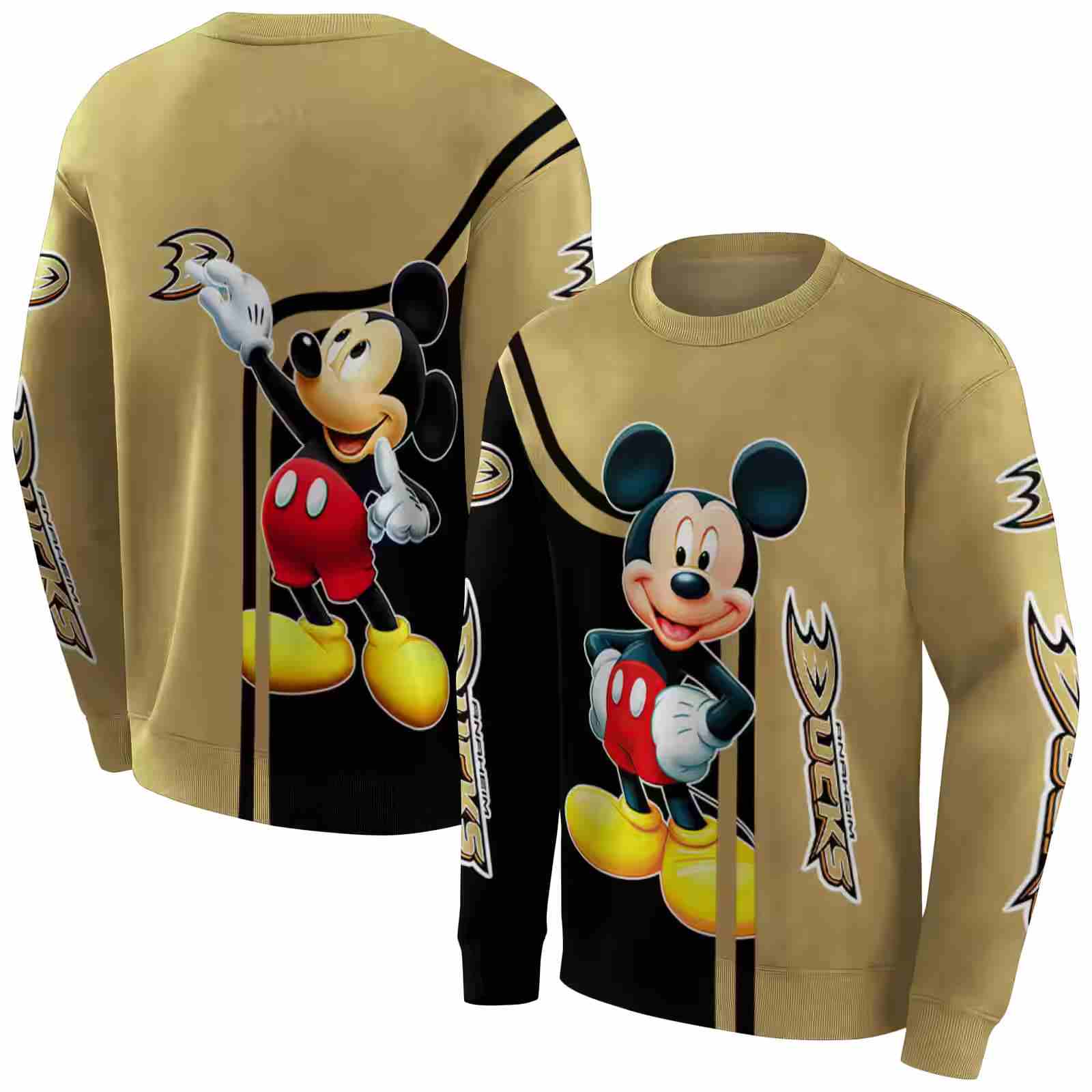 anaheim ducks mickey mouse gold black hoodie premium grade