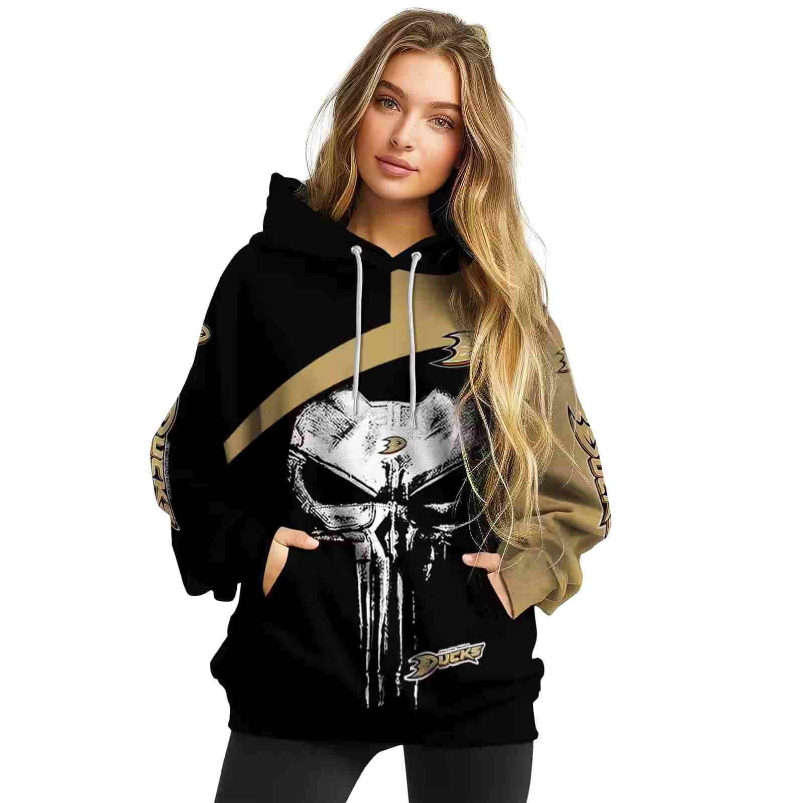 anaheim ducks skull punisher black hoodie high quality