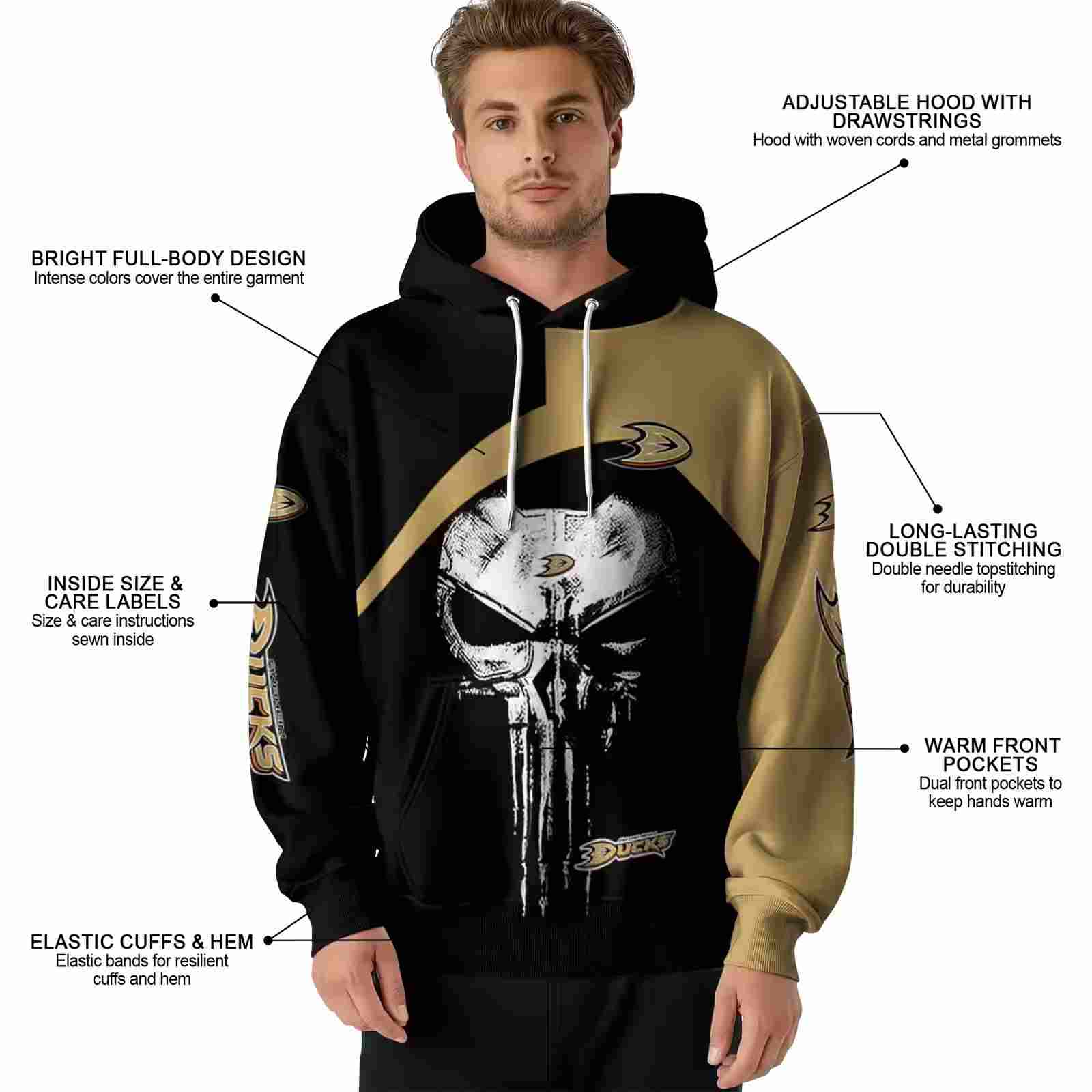 anaheim ducks skull punisher black hoodie latest model