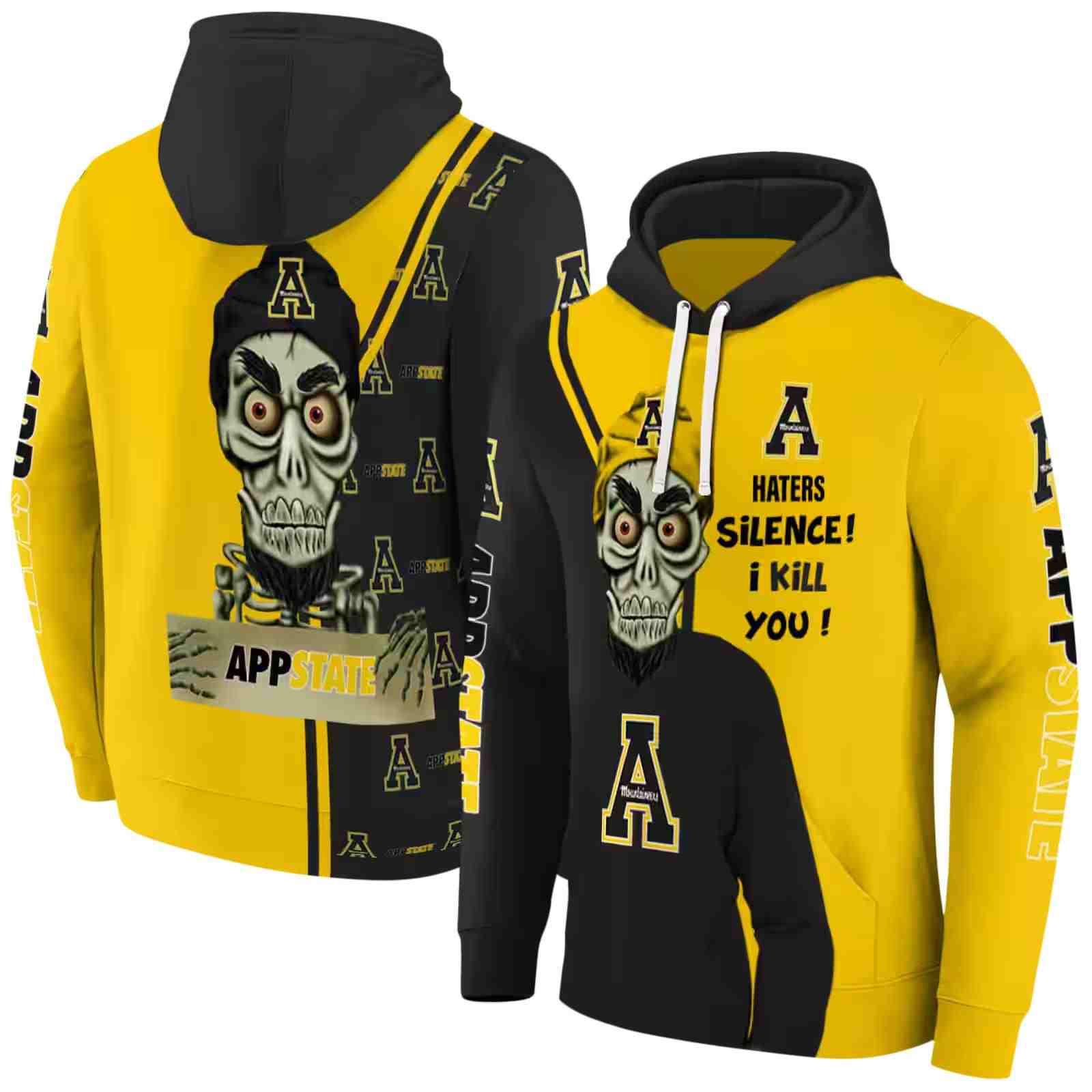 appalachian state mountaineers achmed skull black hoodie fashion forward