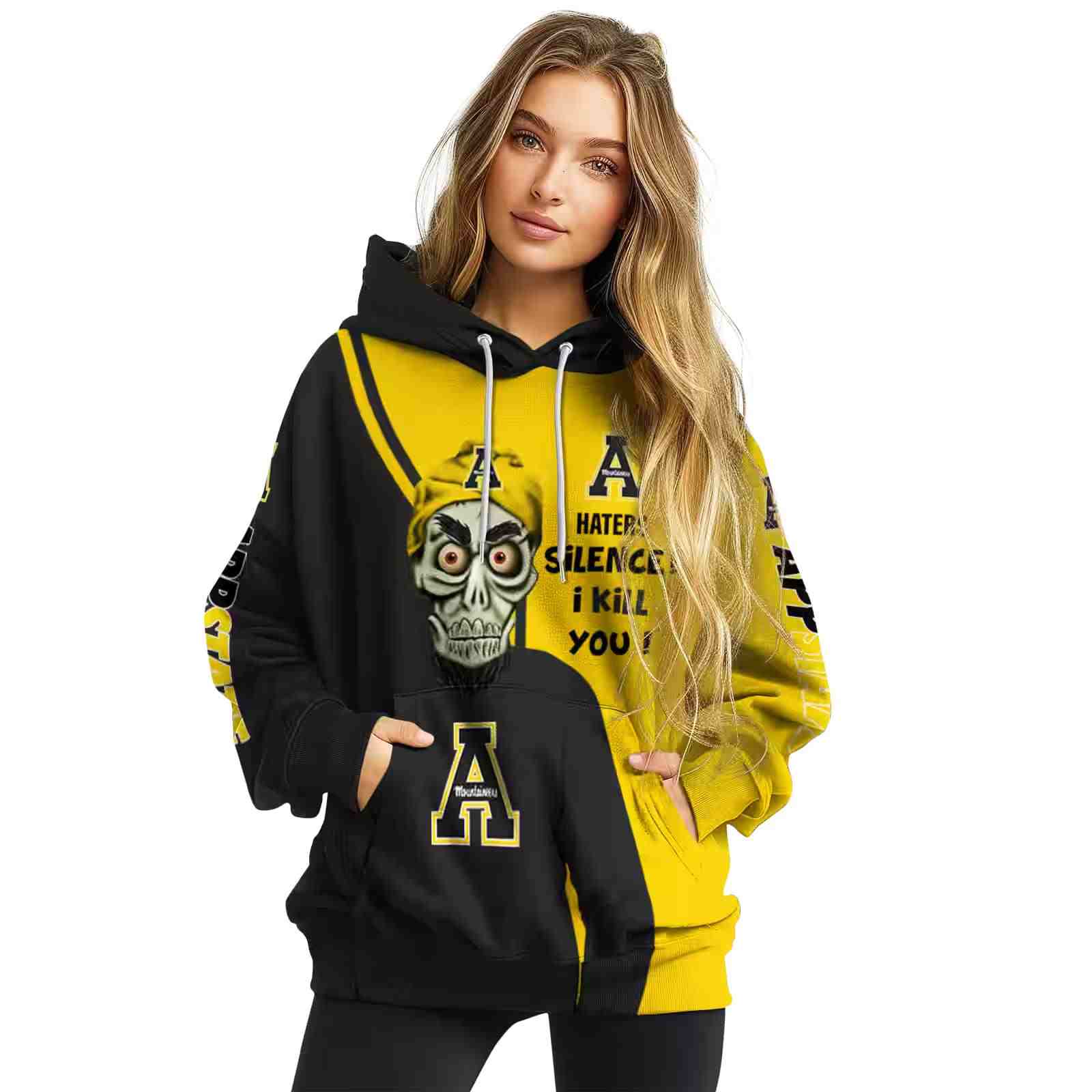 appalachian state mountaineers achmed skull black hoodie high quality