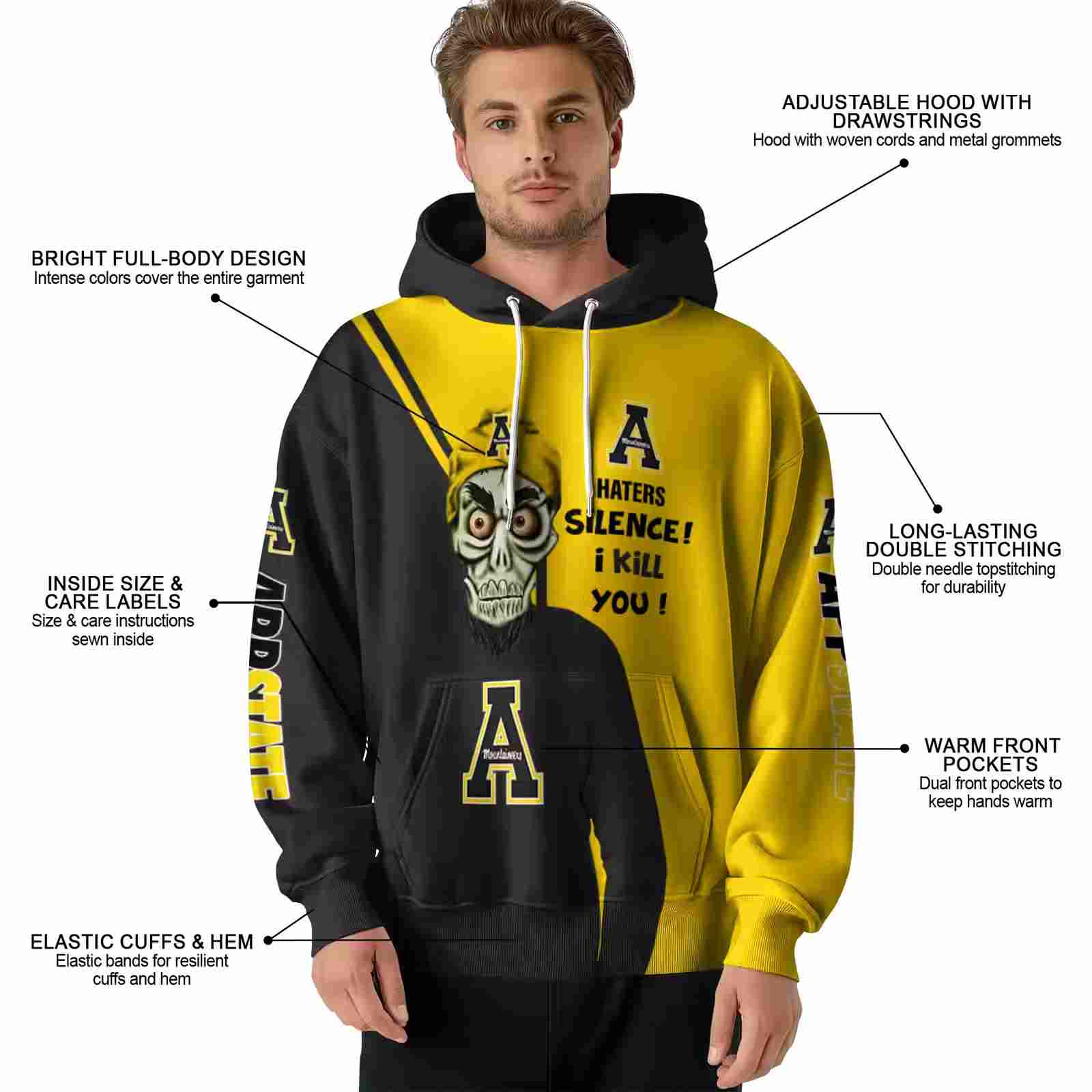 appalachian state mountaineers achmed skull black hoodie latest model