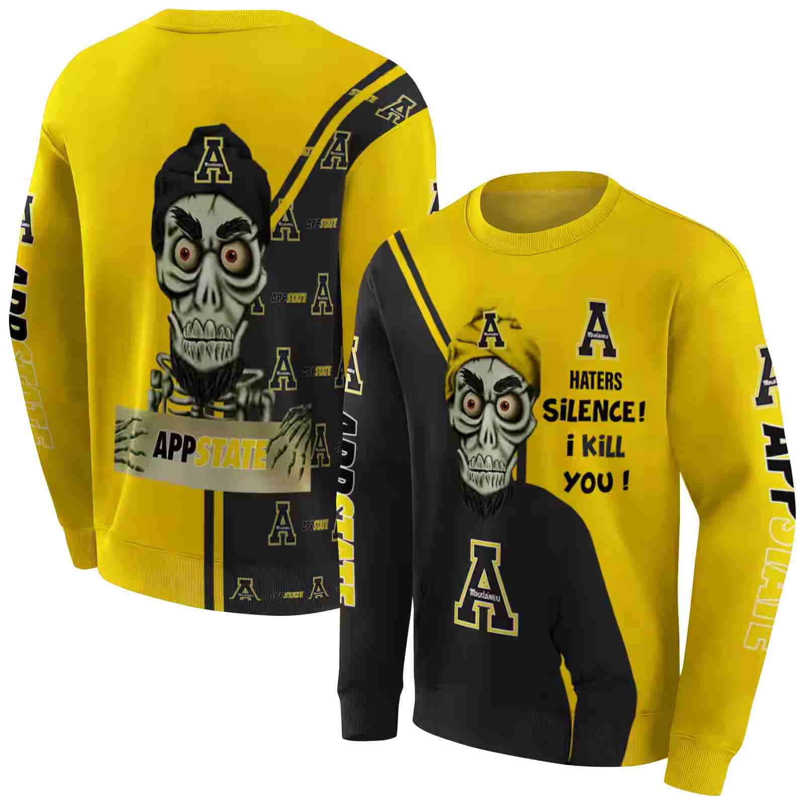 appalachian state mountaineers achmed skull black hoodie premium grade