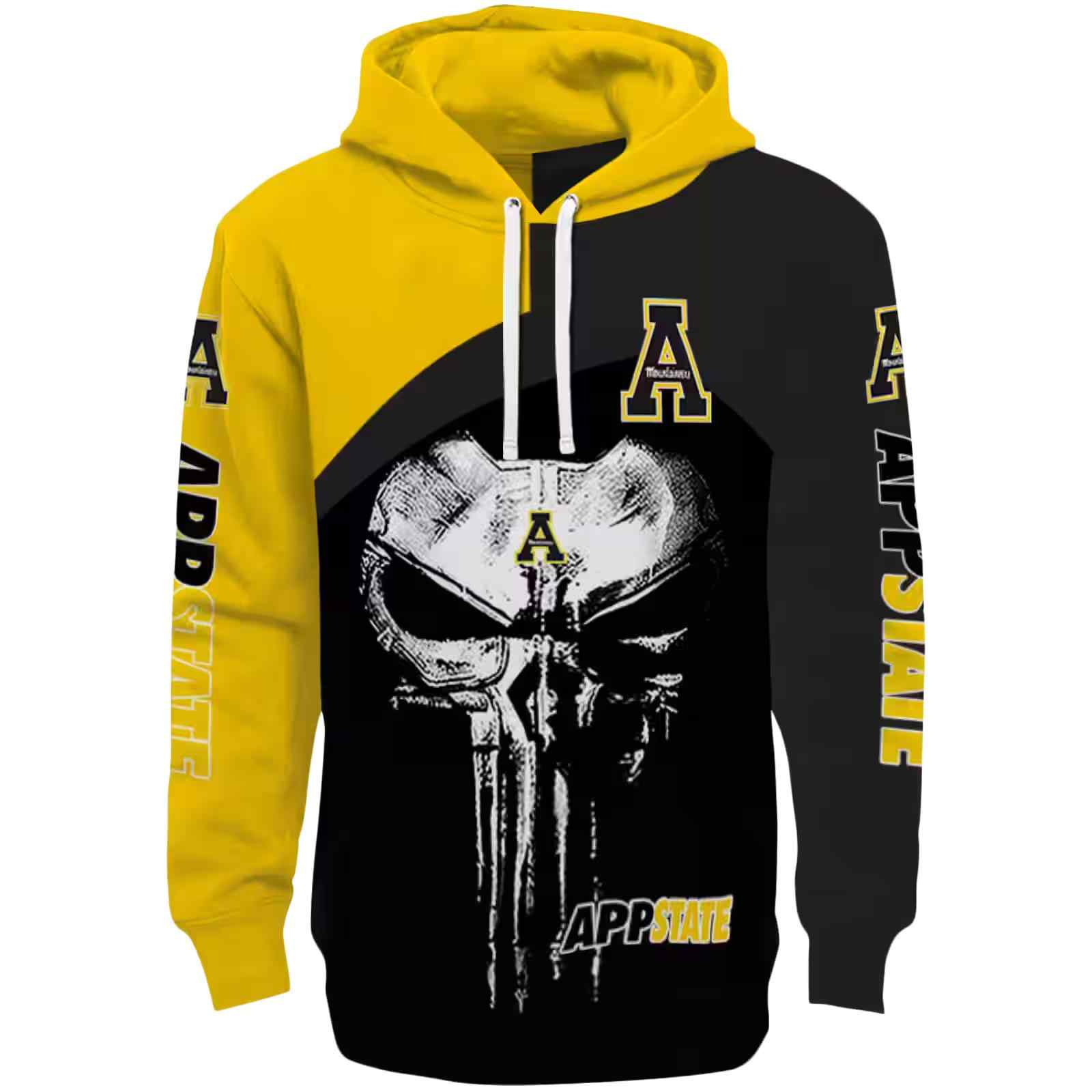 Appalachian State Mountaineers Skull Punisher Gold Black Hoodie