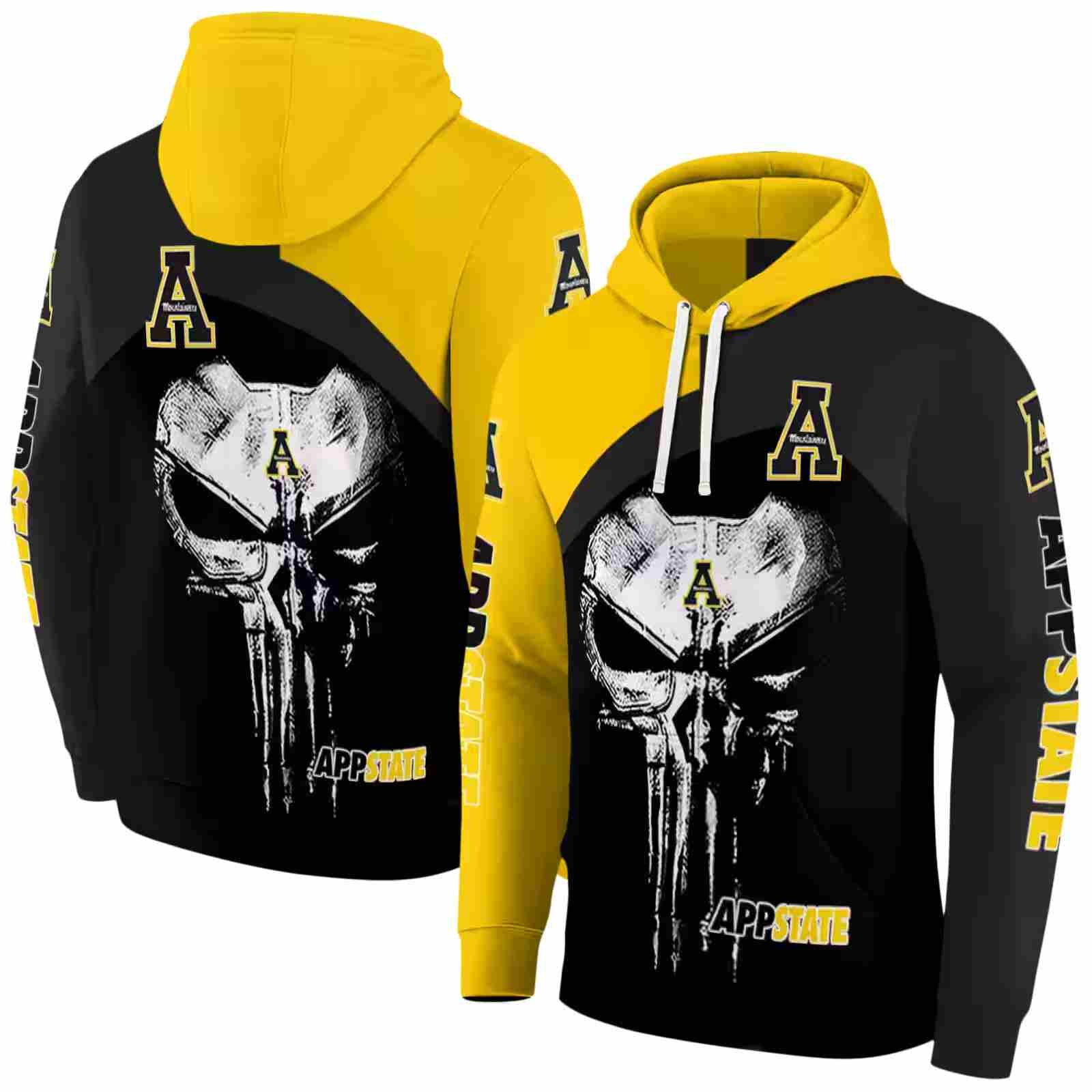 appalachian state mountaineers skull punisher gold black hoodie fashion forward