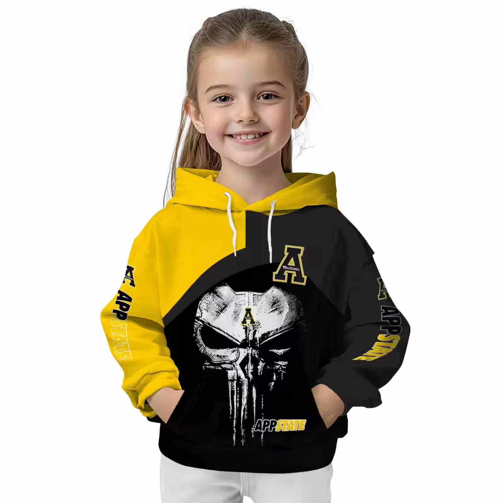 appalachian state mountaineers skull punisher gold black hoodie top rated
