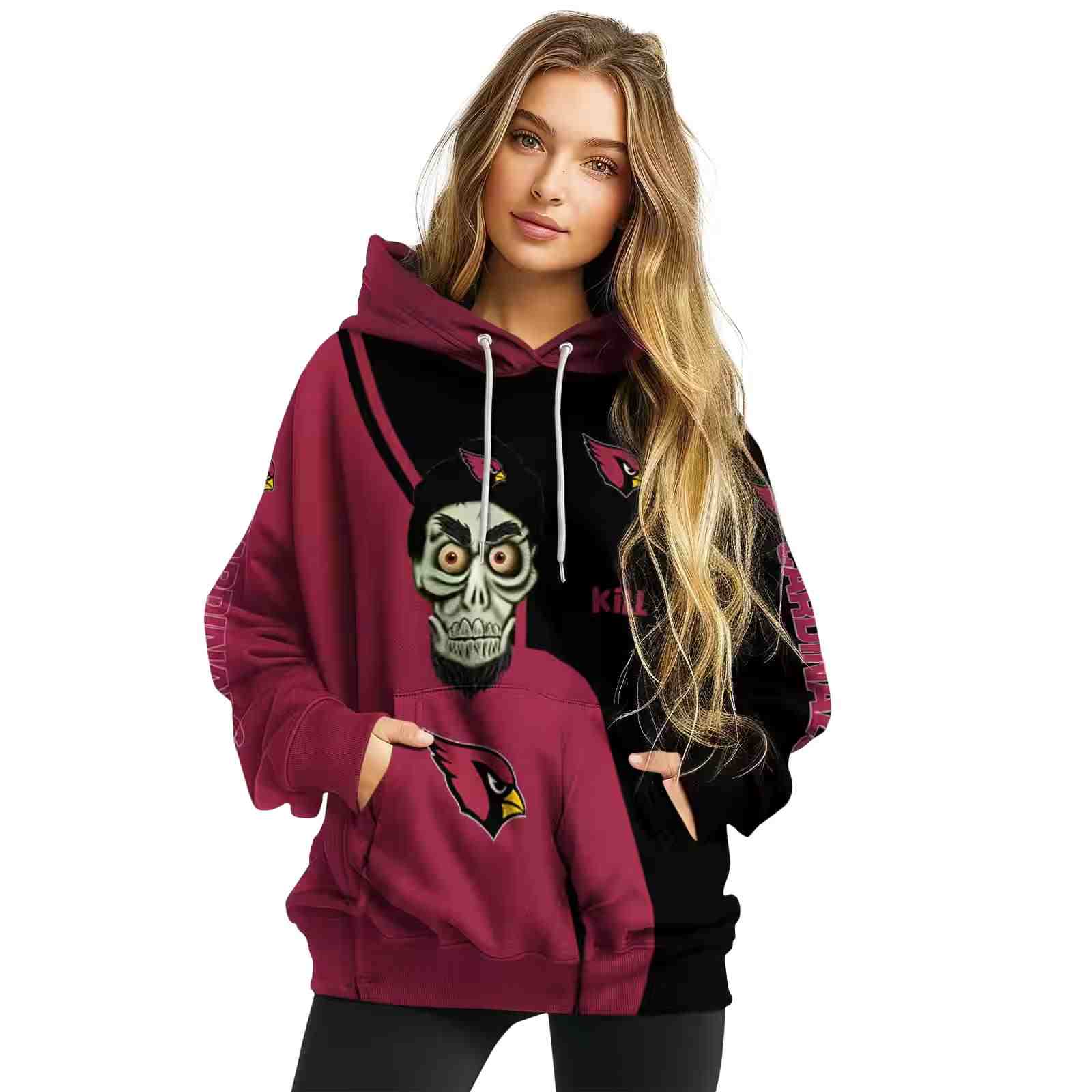 arizona cardinals achmed skull red hoodie high quality