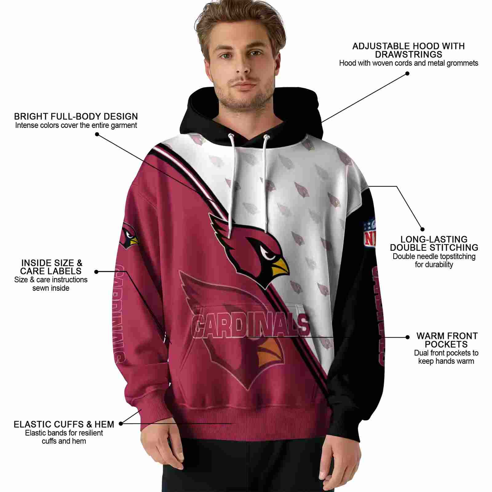 arizona cardinals diagonal stripe red white hoodie latest model