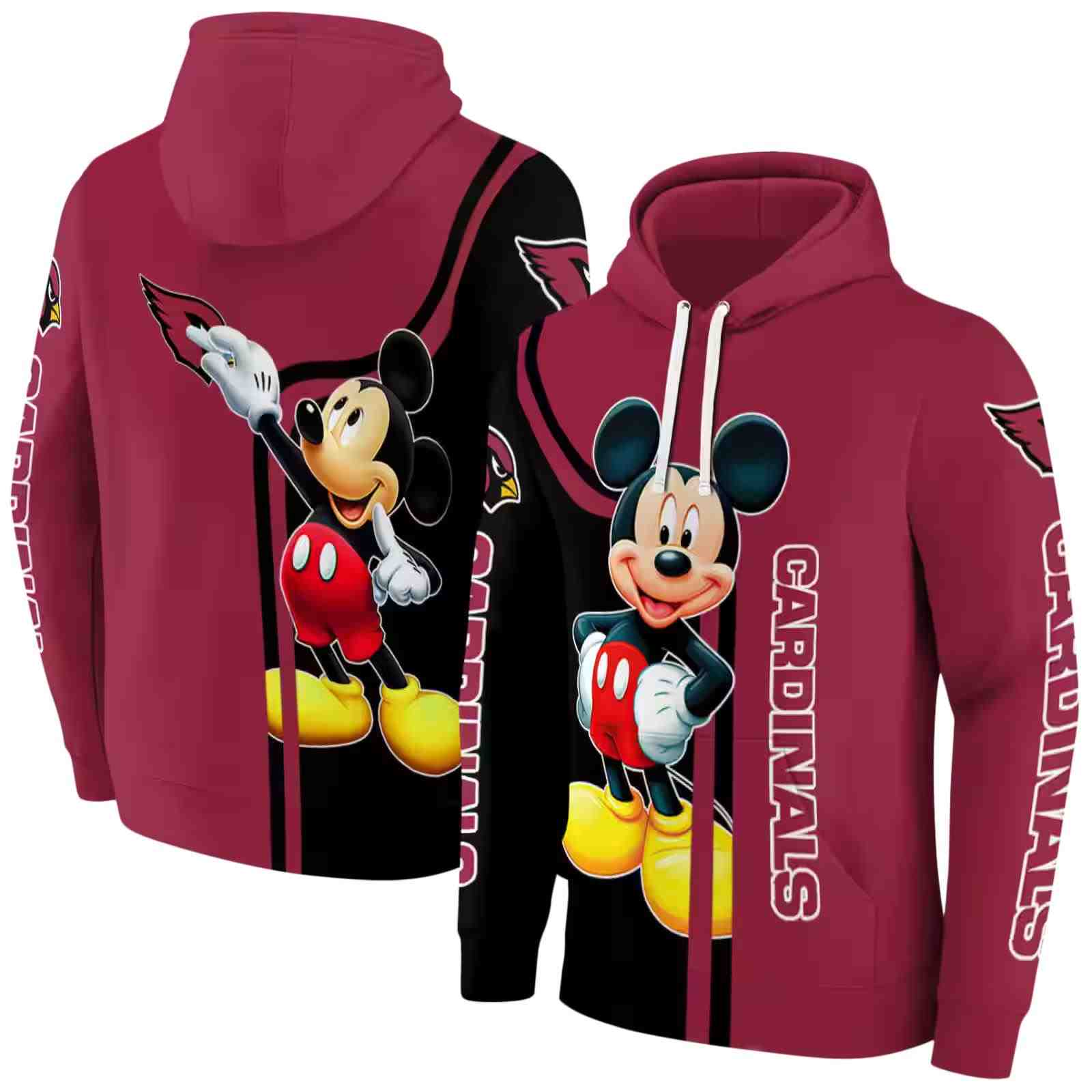 arizona cardinals mickey mouse red black hoodie fashion forward