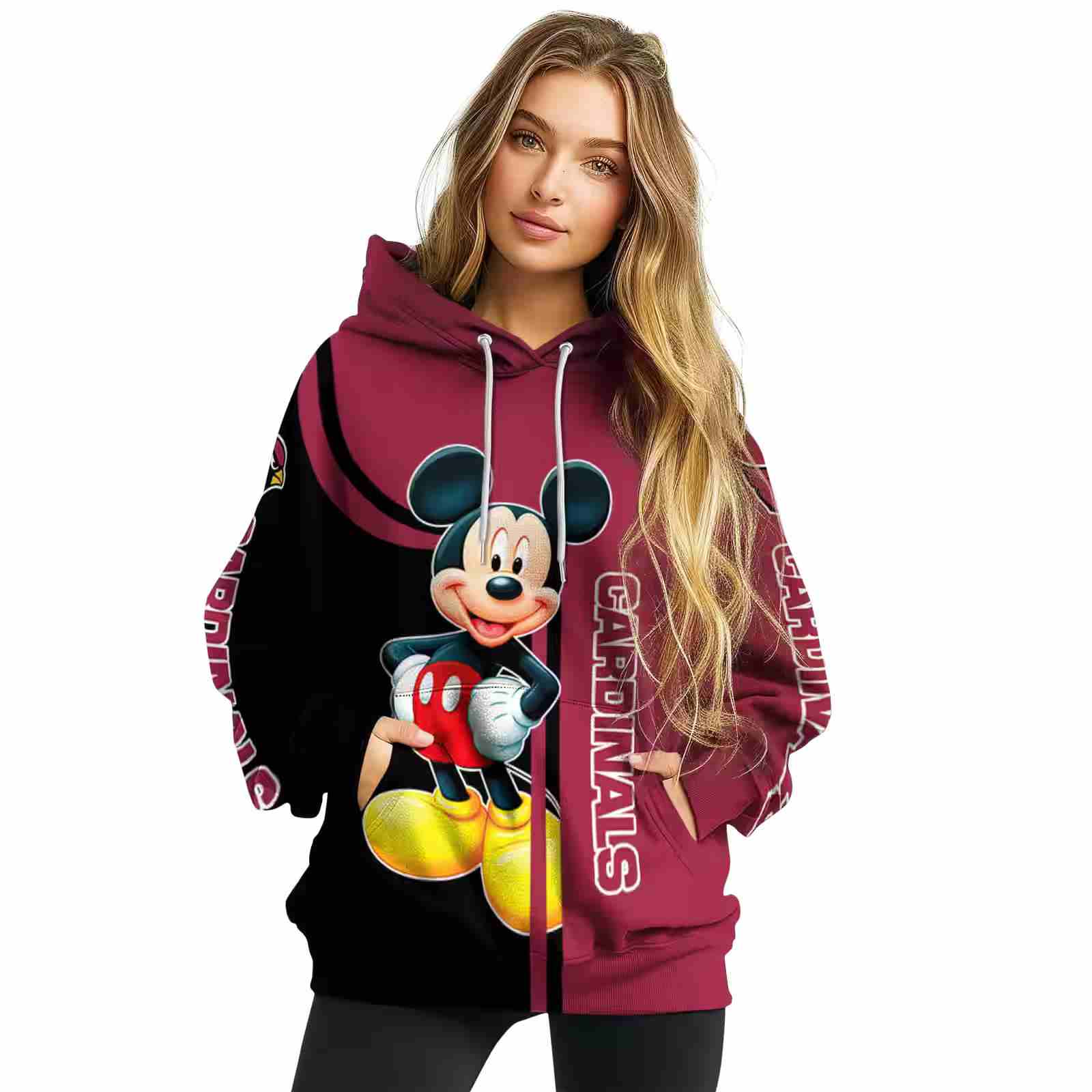 arizona cardinals mickey mouse red black hoodie high quality