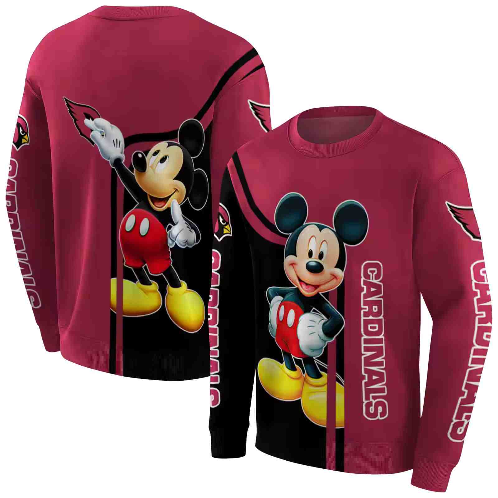 arizona cardinals mickey mouse red black hoodie premium grade