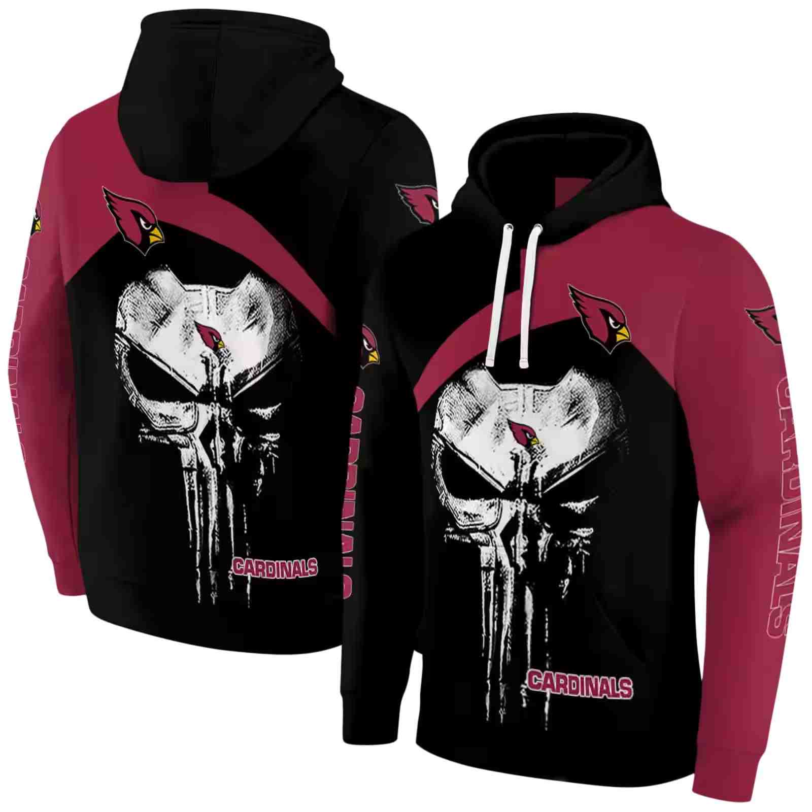 arizona cardinals skull punisher black hoodie fashion forward