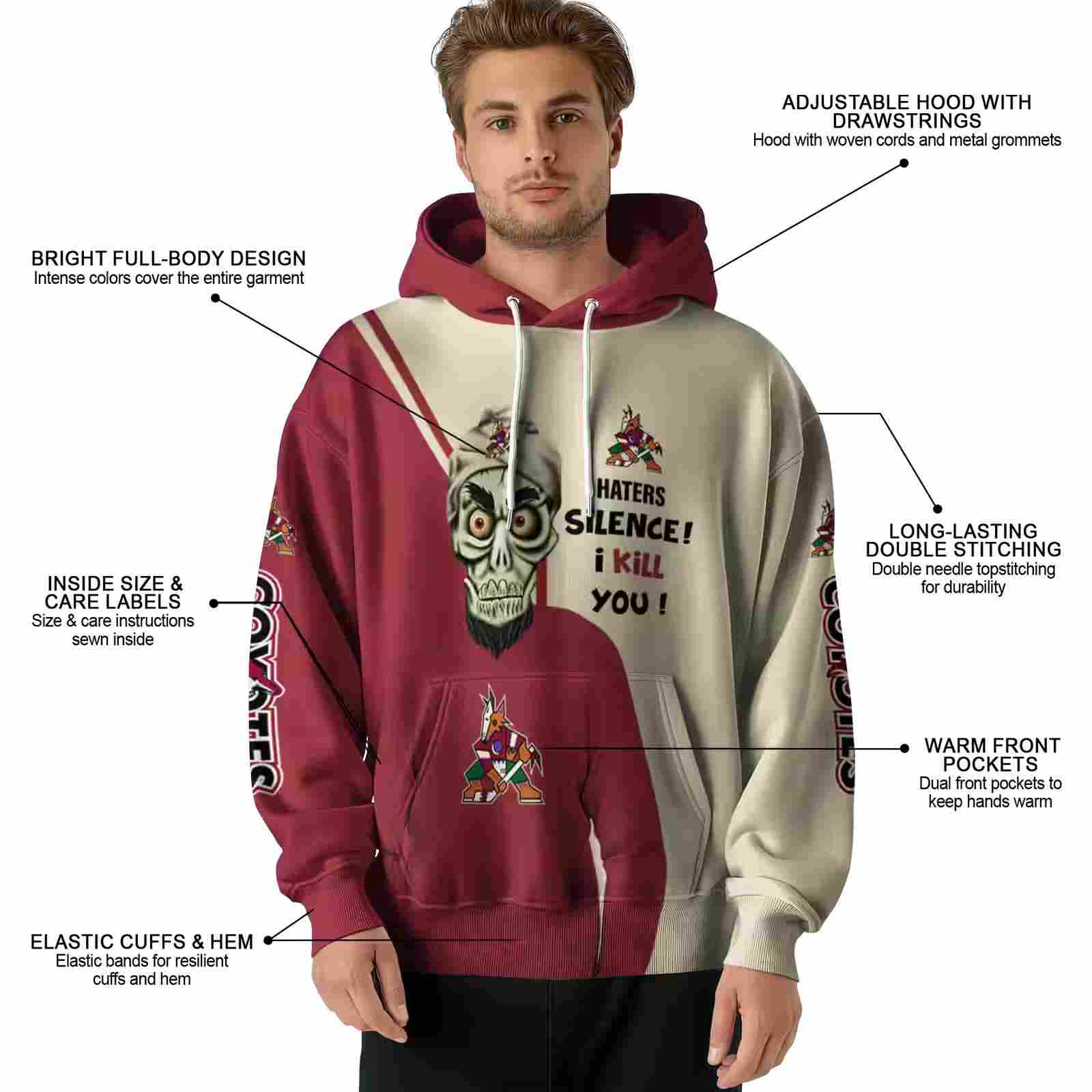 arizona coyotes achmed skull red hoodie latest model