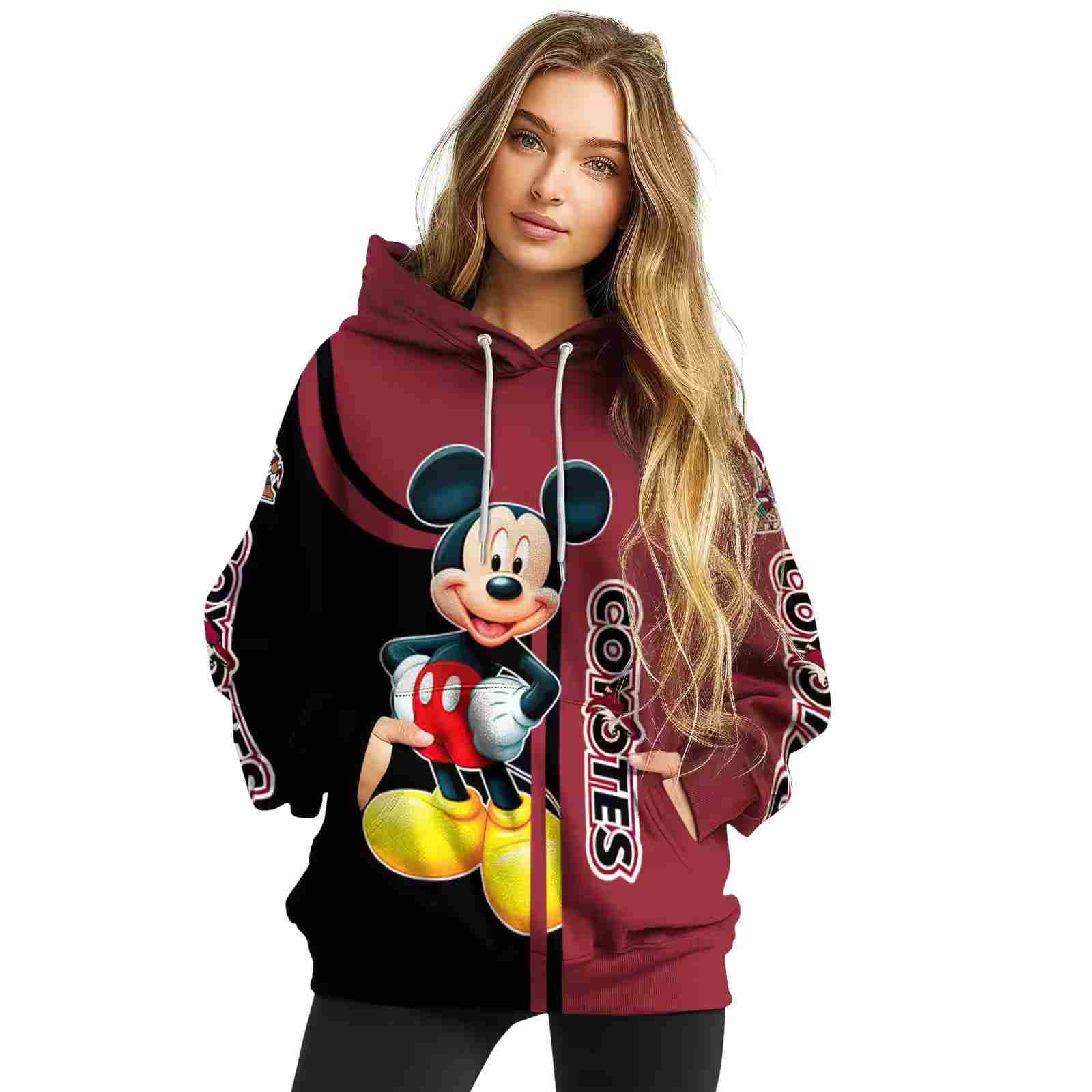 arizona coyotes mickey mouse red black hoodie high quality