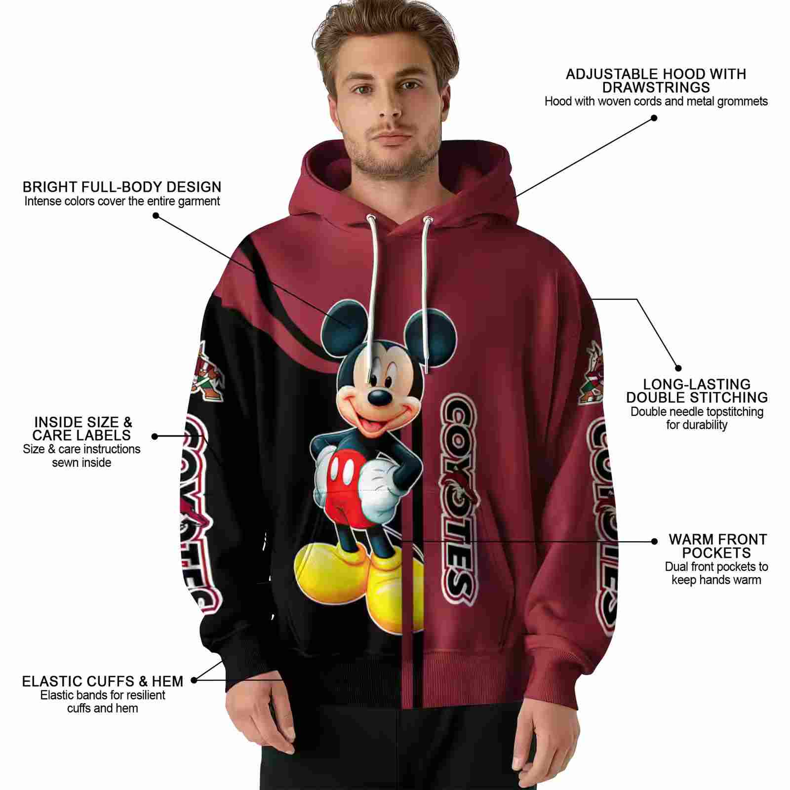 arizona coyotes mickey mouse red black hoodie latest model