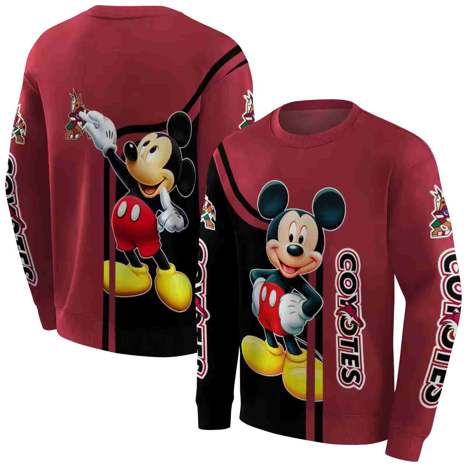 arizona coyotes mickey mouse red black hoodie premium grade