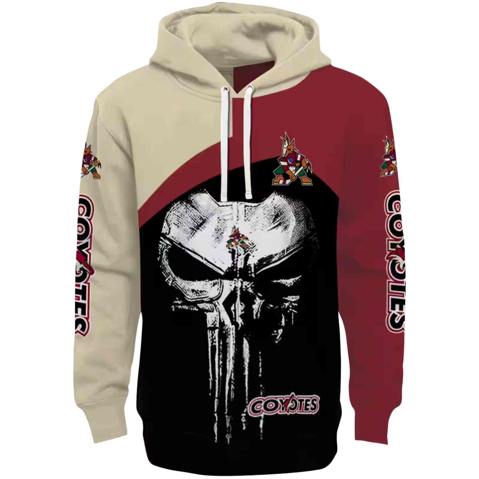 Arizona Coyotes Skull Punisher Sand Black Hoodie