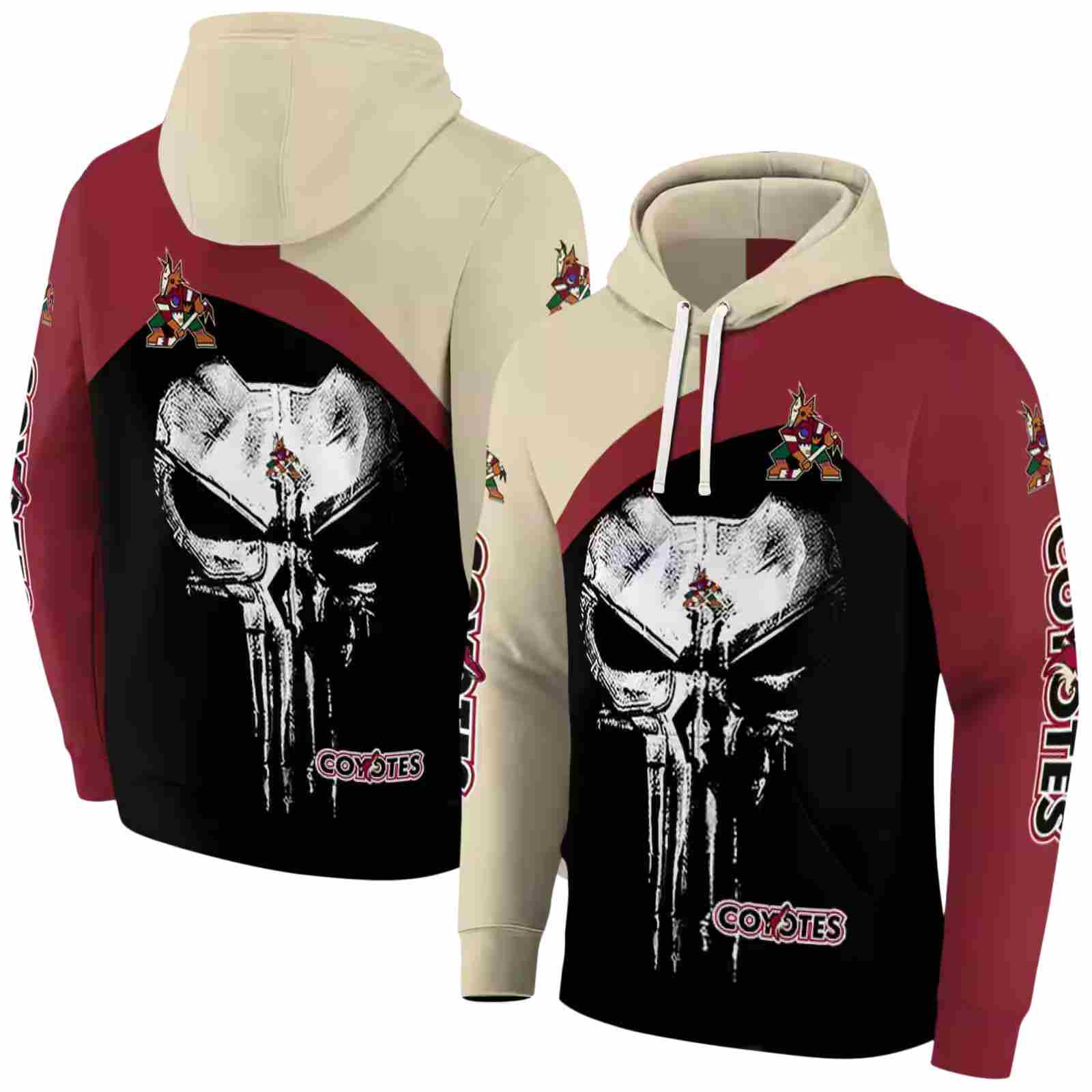 arizona coyotes skull punisher sand black hoodie fashion forward