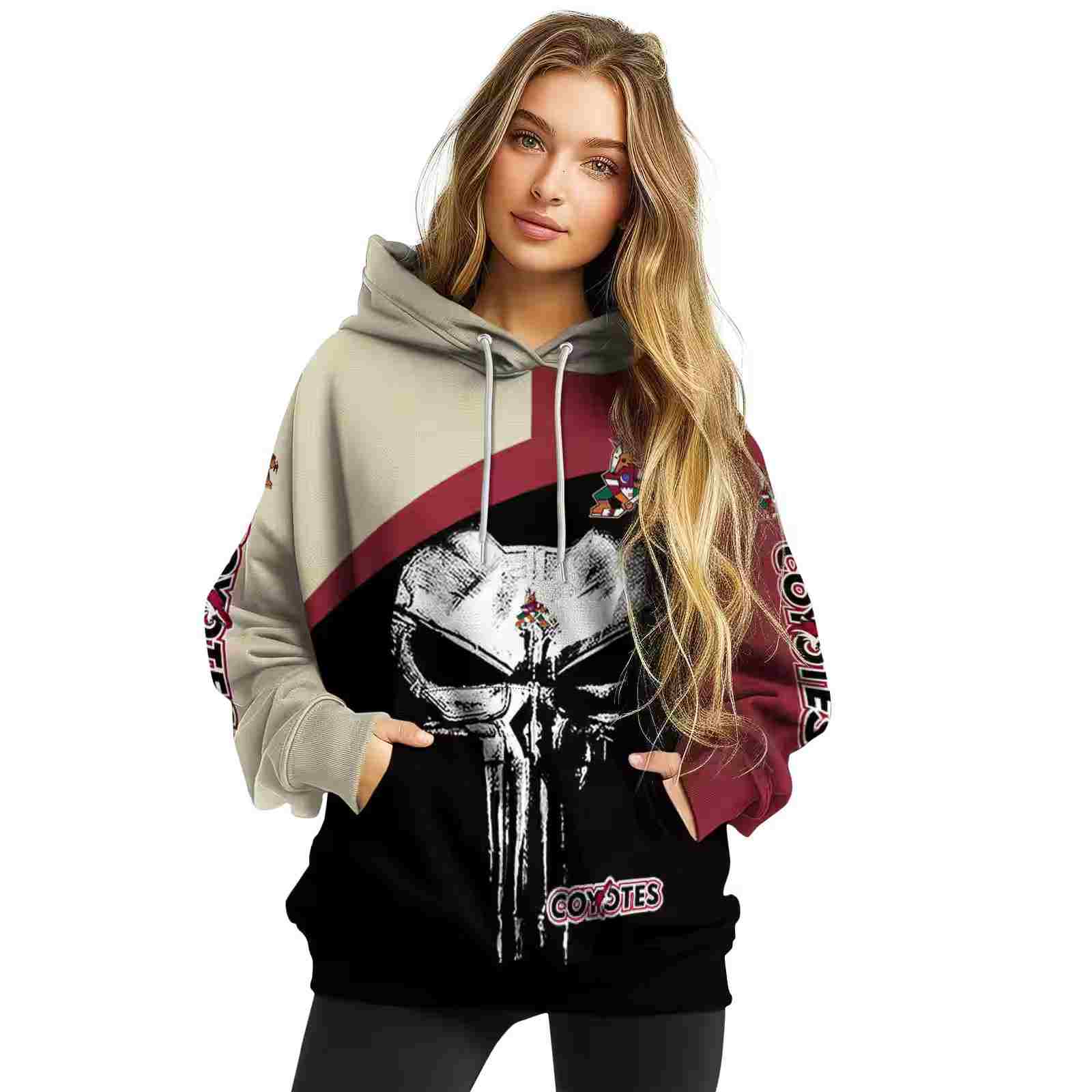 arizona coyotes skull punisher sand black hoodie high quality