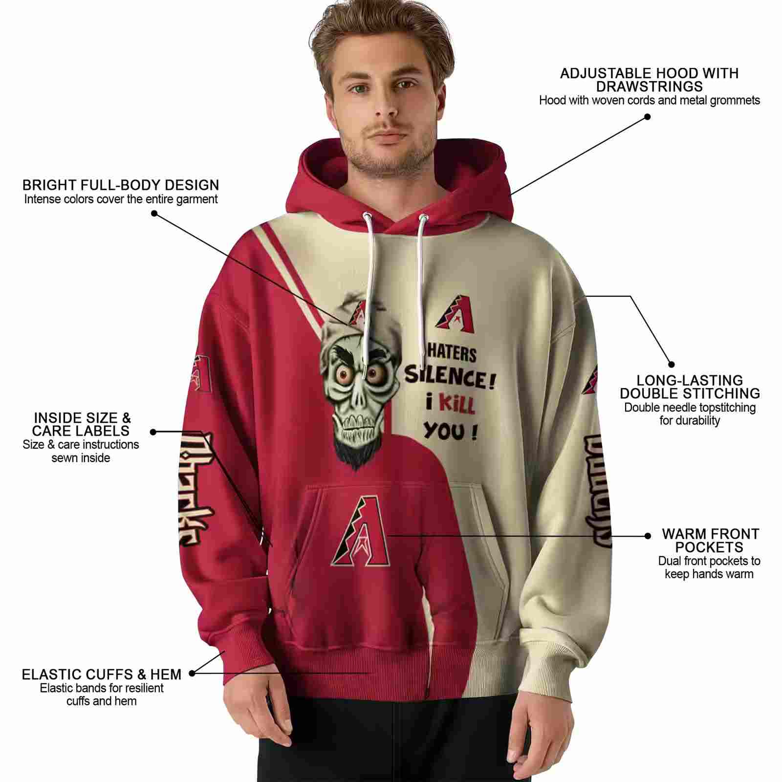 arizona diamondbacks achmed skull red hoodie latest model