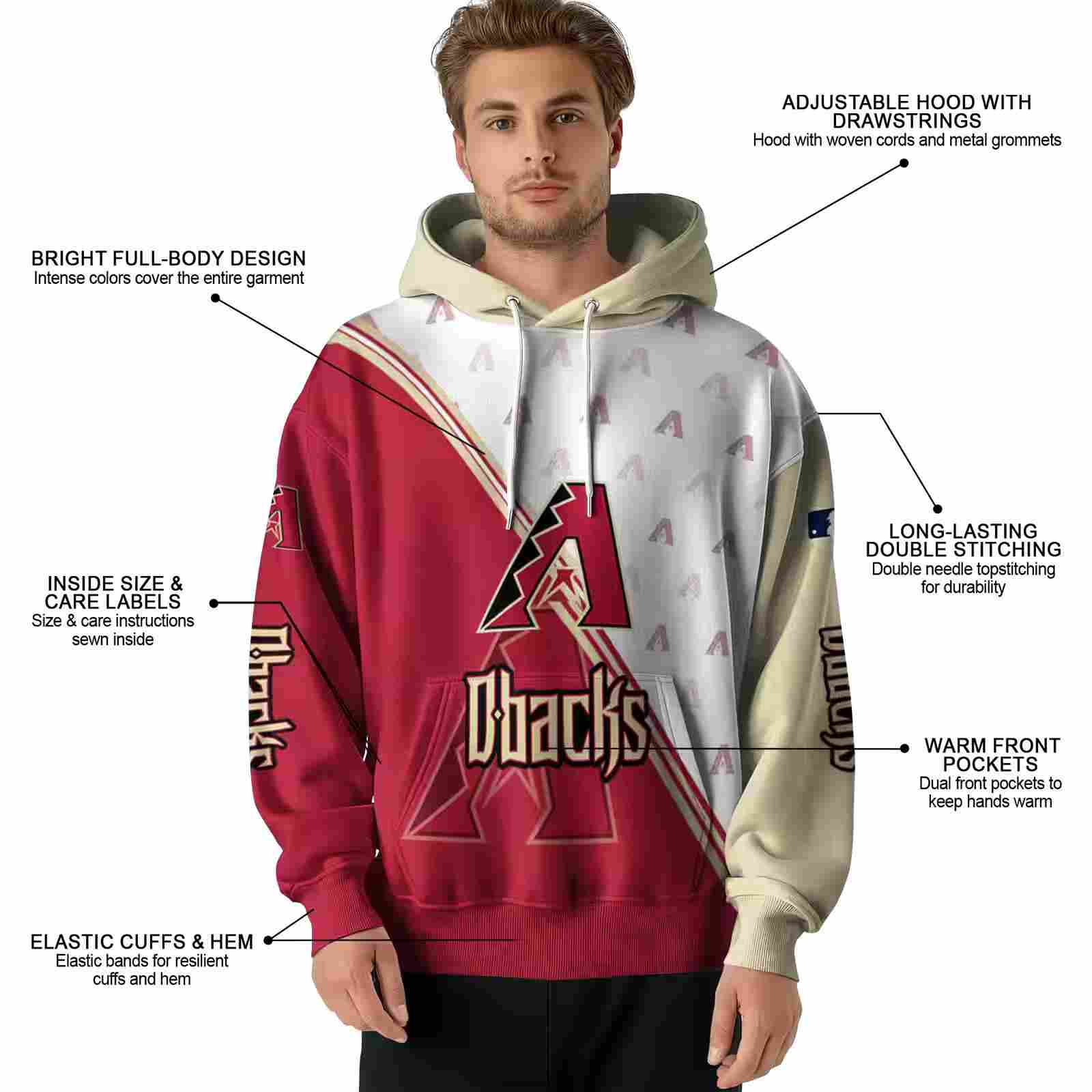 arizona diamondbacks diagonal stripe red white hoodie latest model