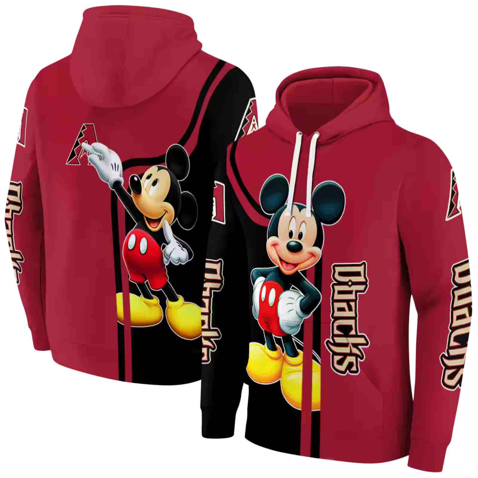 arizona diamondbacks mickey mouse red black hoodie fashion forward