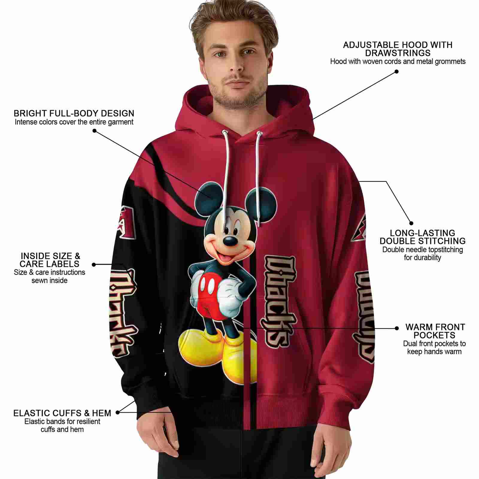 arizona diamondbacks mickey mouse red black hoodie latest model